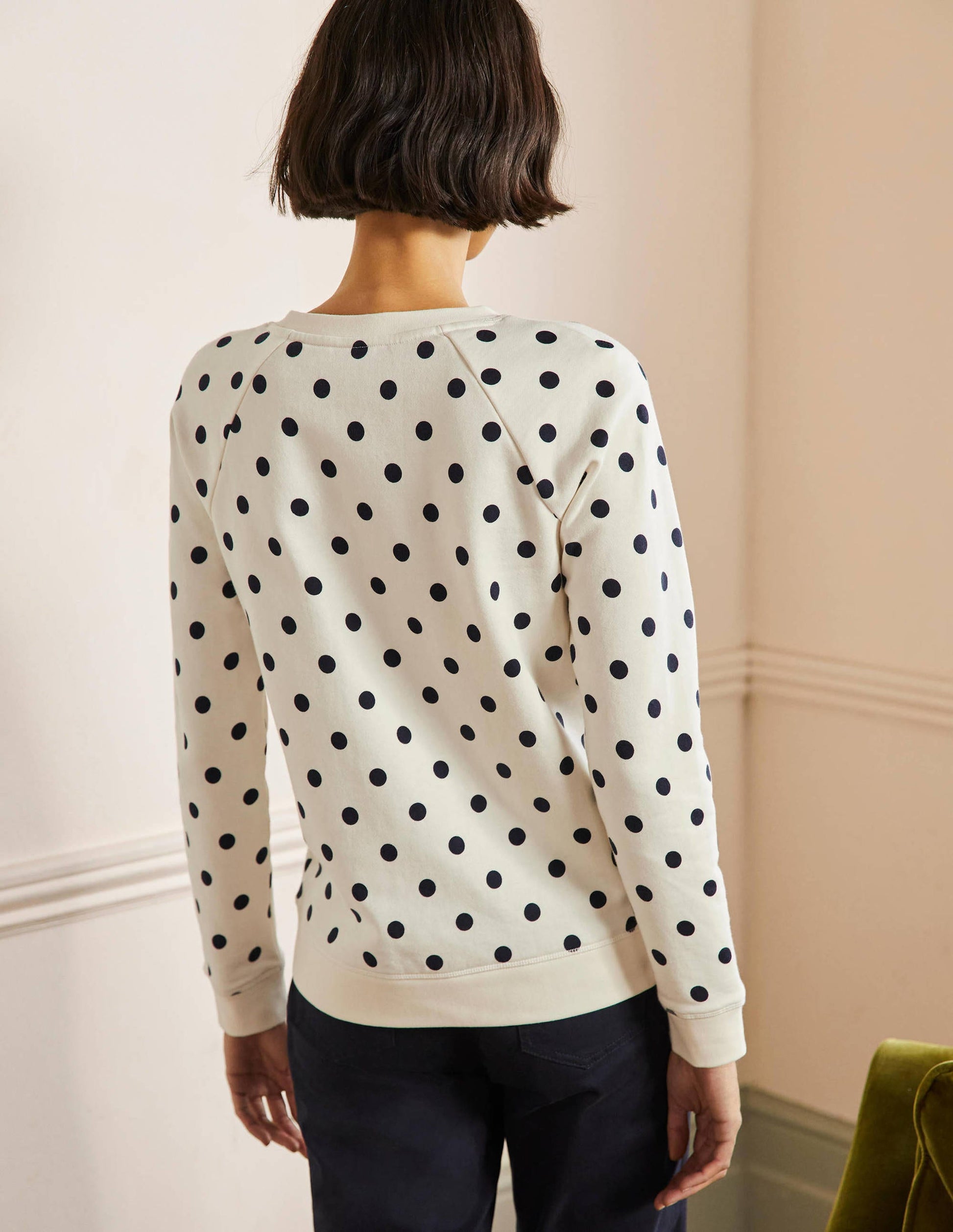Printed Cotton Sweatshirt-Ivory, Regular Dot-3