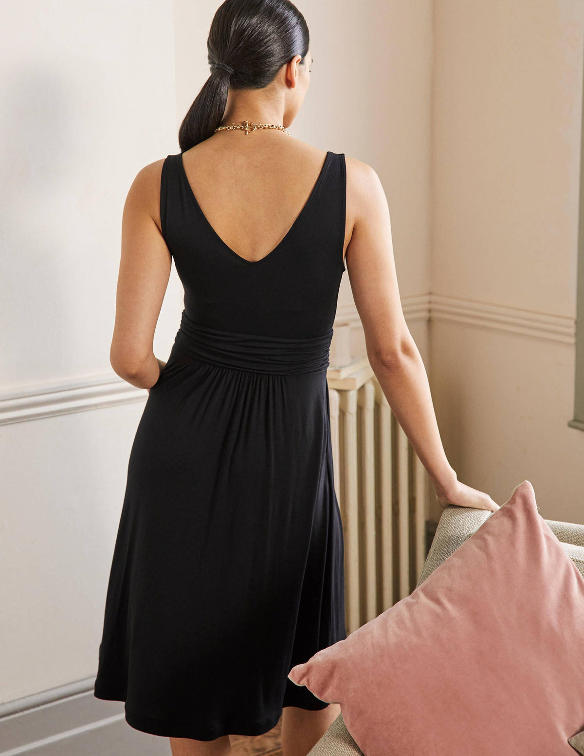 Effie V-Neck Jersey Dress-Black - Image 3