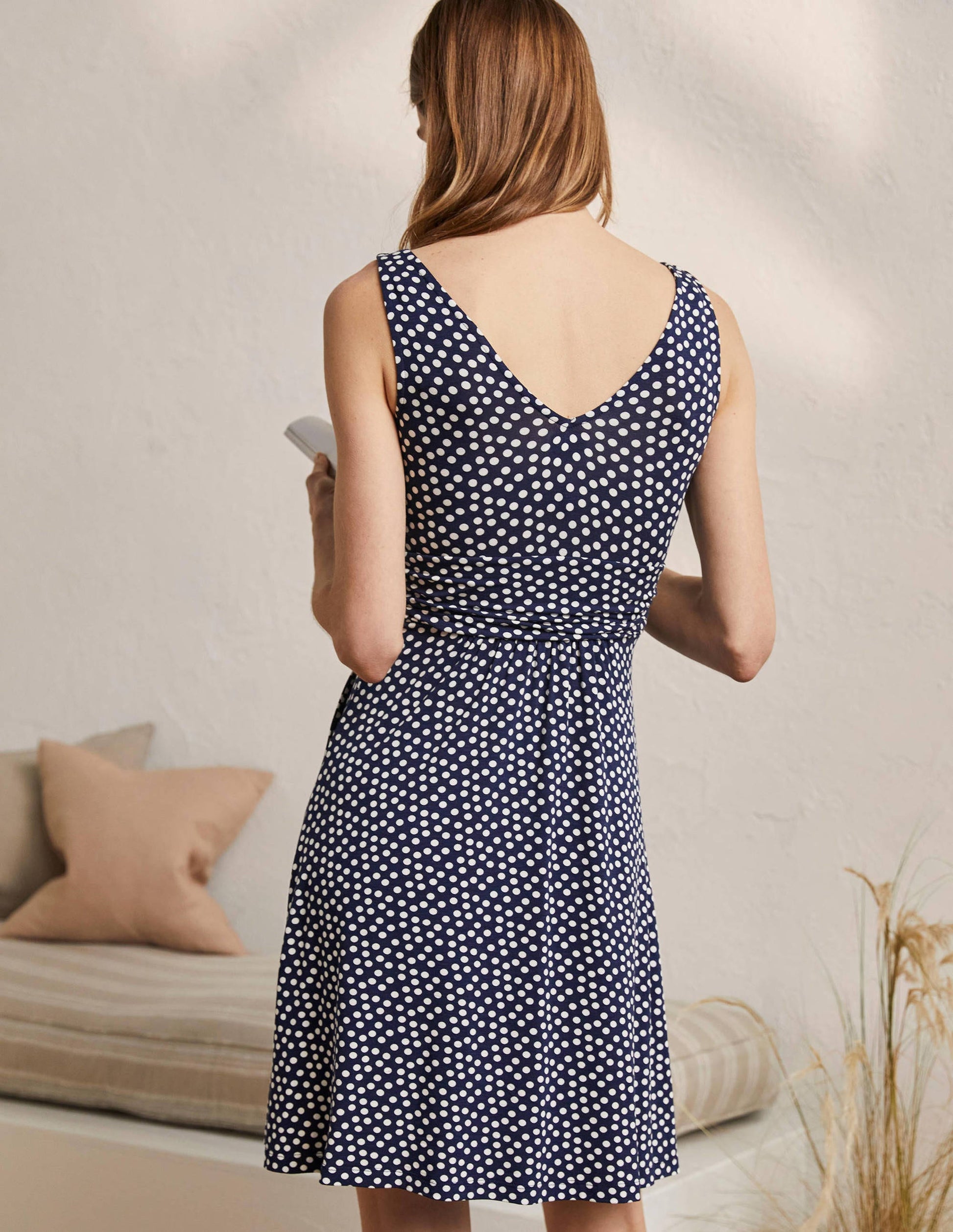 Effie V-Neck Jersey Dress-French Navy Scattered Dot-3