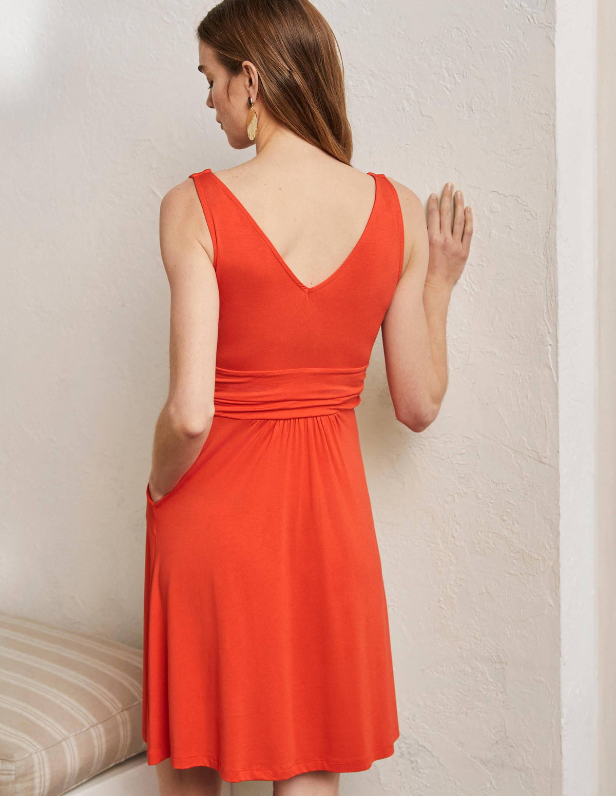 Effie V-Neck Jersey Dress-Papaya-3