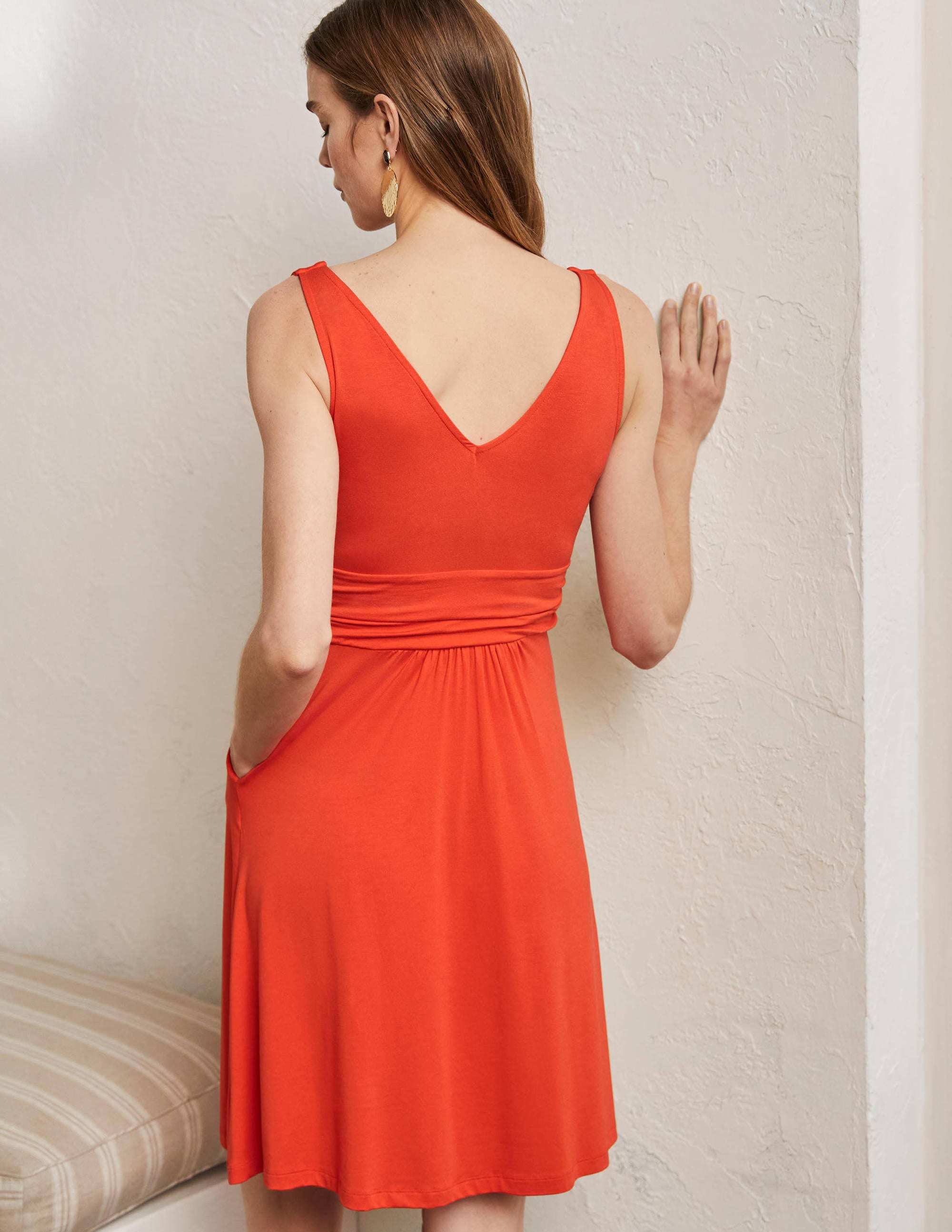 Effie V-Neck Jersey Dress-Papaya - Image 3