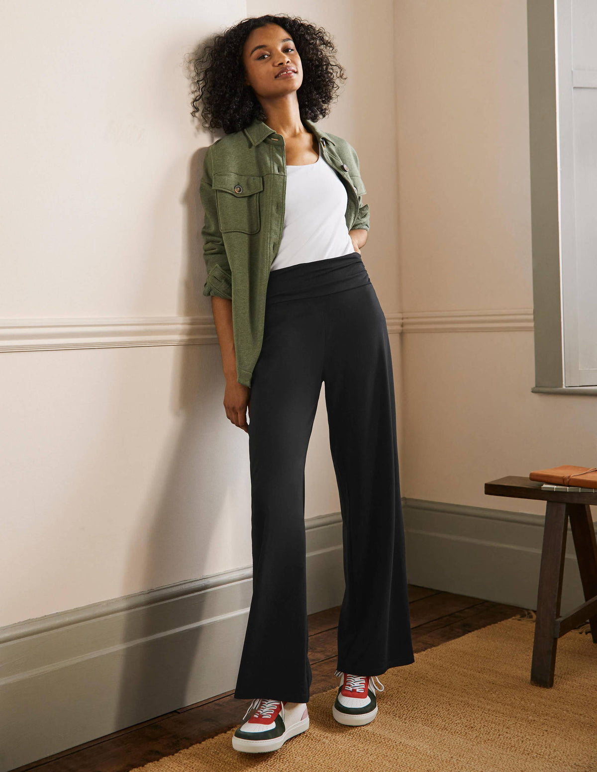 Wide Leg Jersey Pants-Black - Image 2