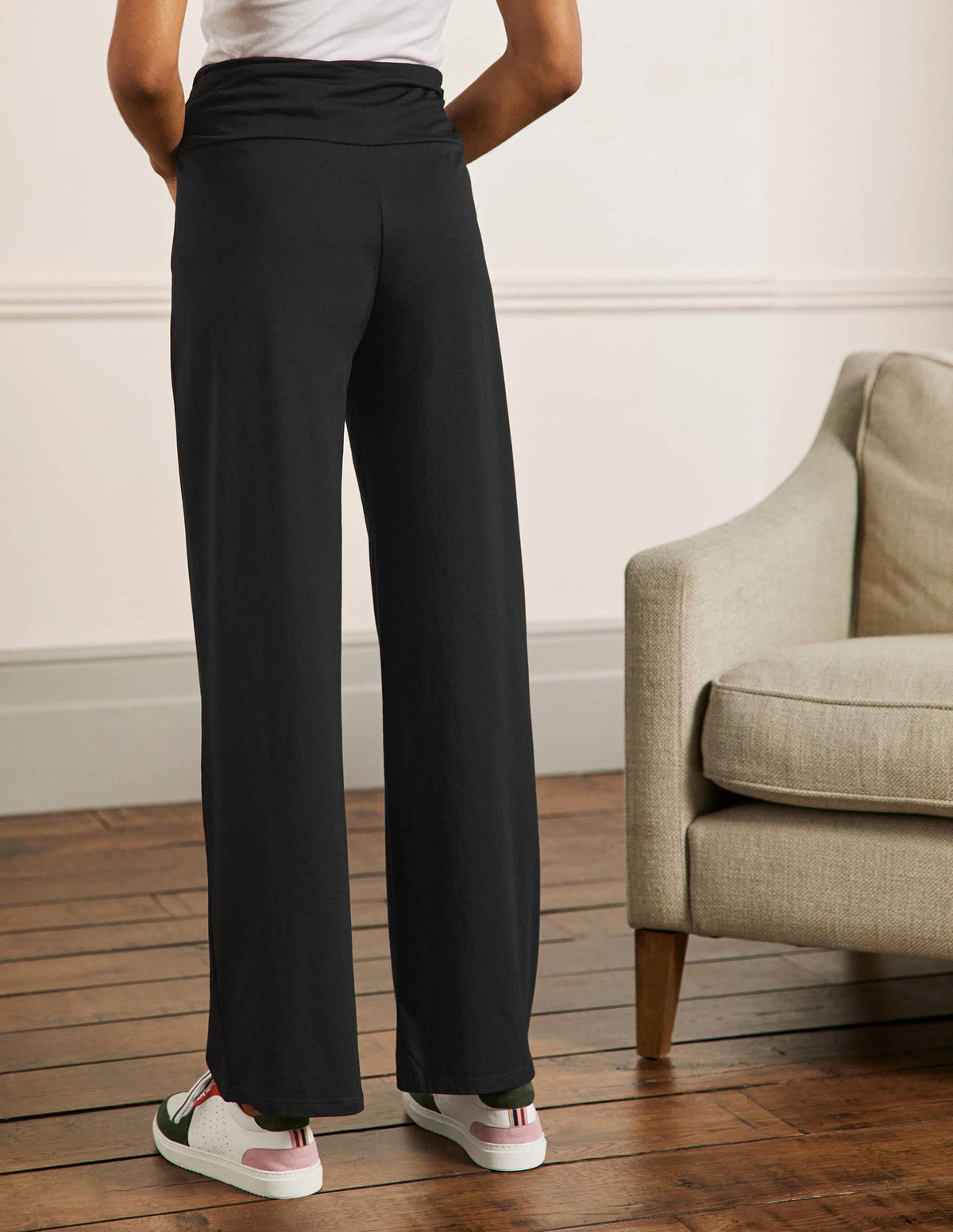 Wide Leg Jersey Pants-Black - Image 3