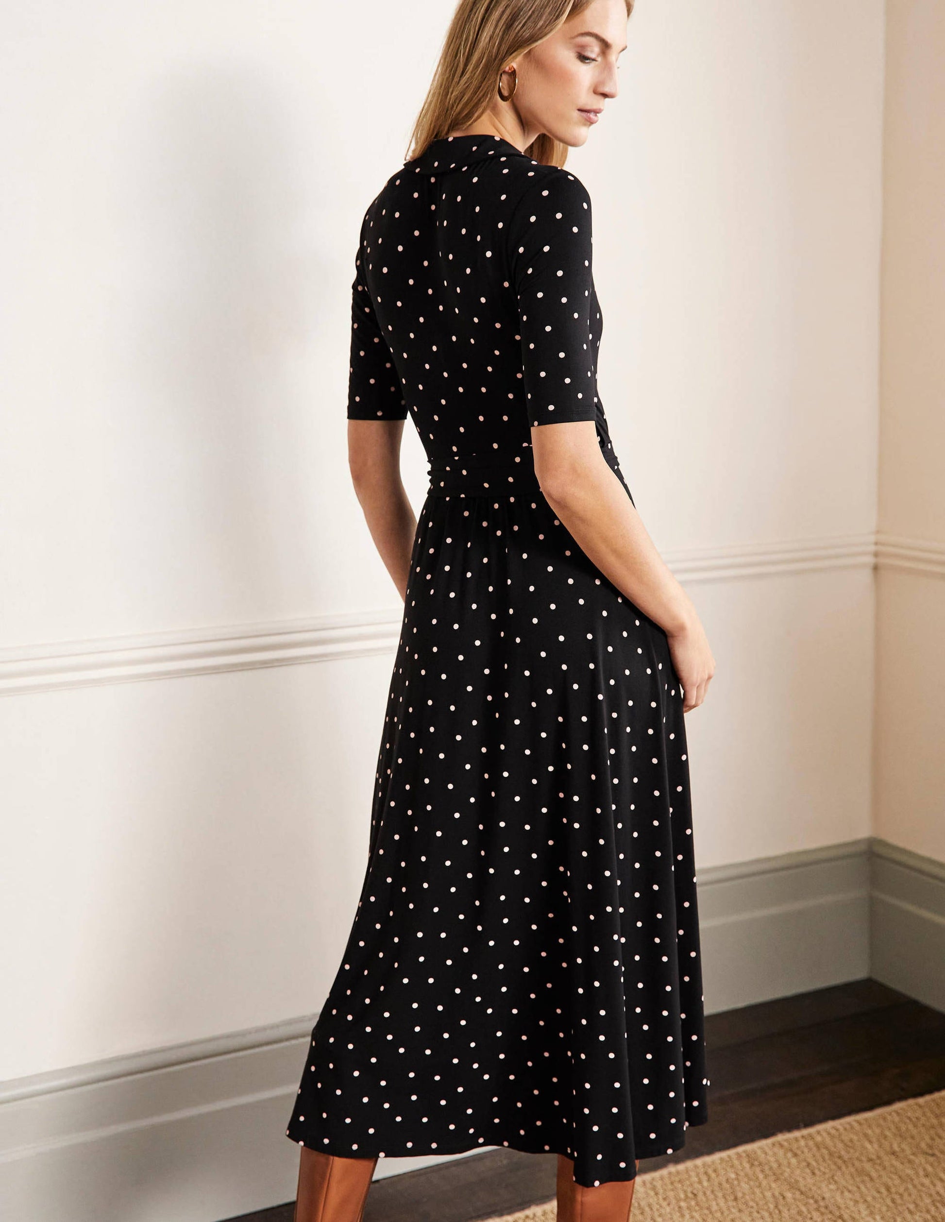 Lavinia Jersey Wrap Dress-Black, Polka Dot-3