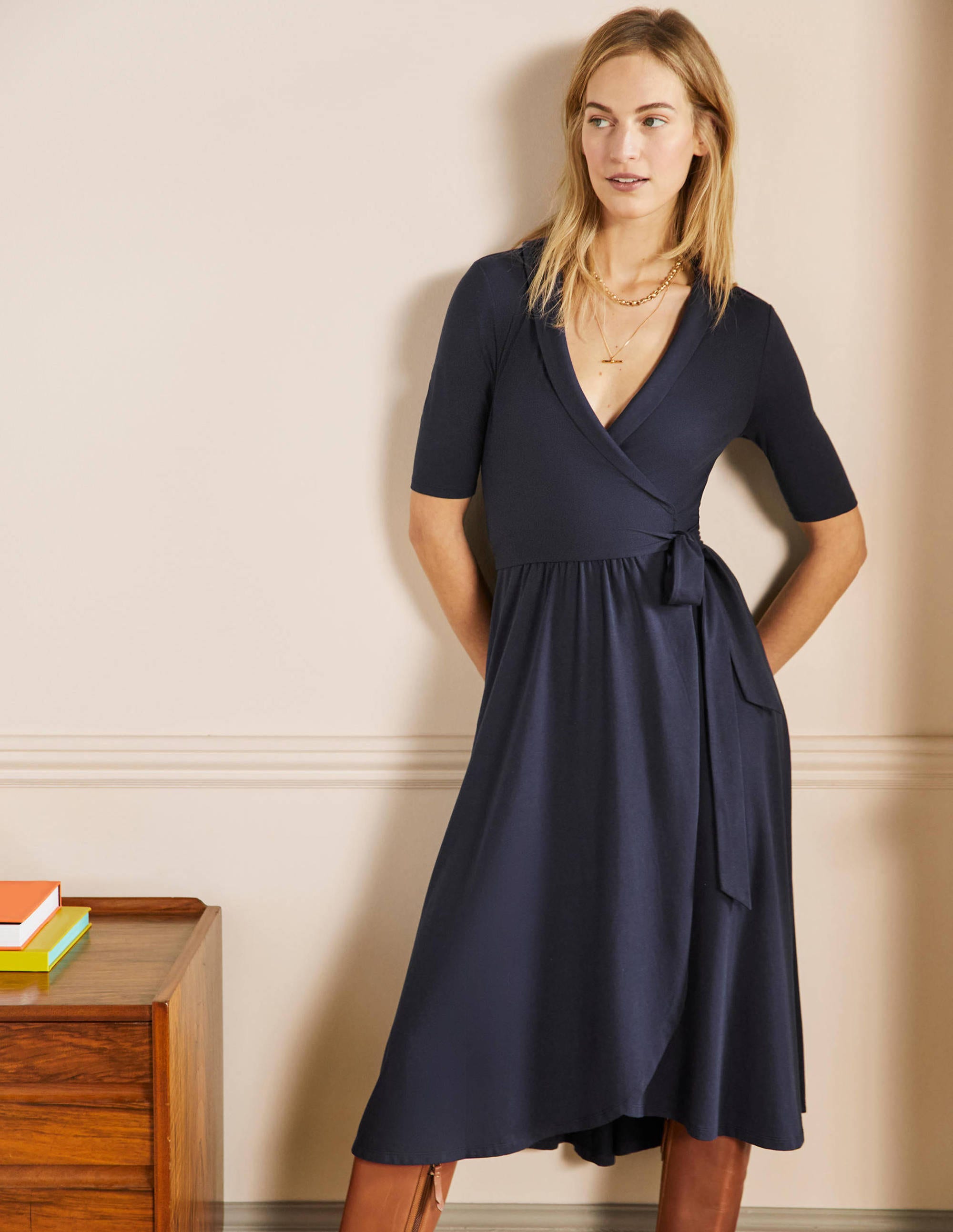 Lavinia Jersey Wrap Dress-Navy - Image 1