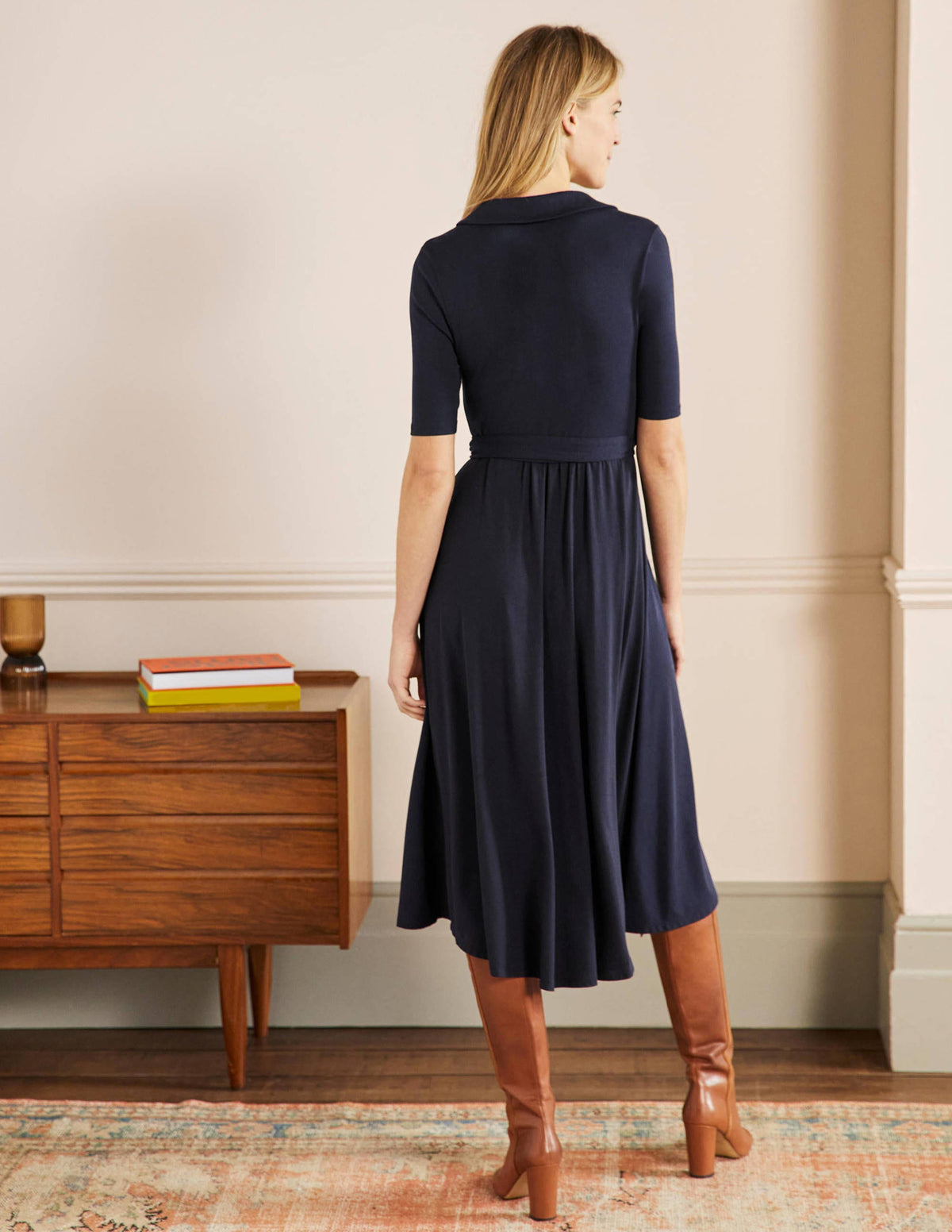 Lavinia Jersey Wrap Dress-Navy - Image 3