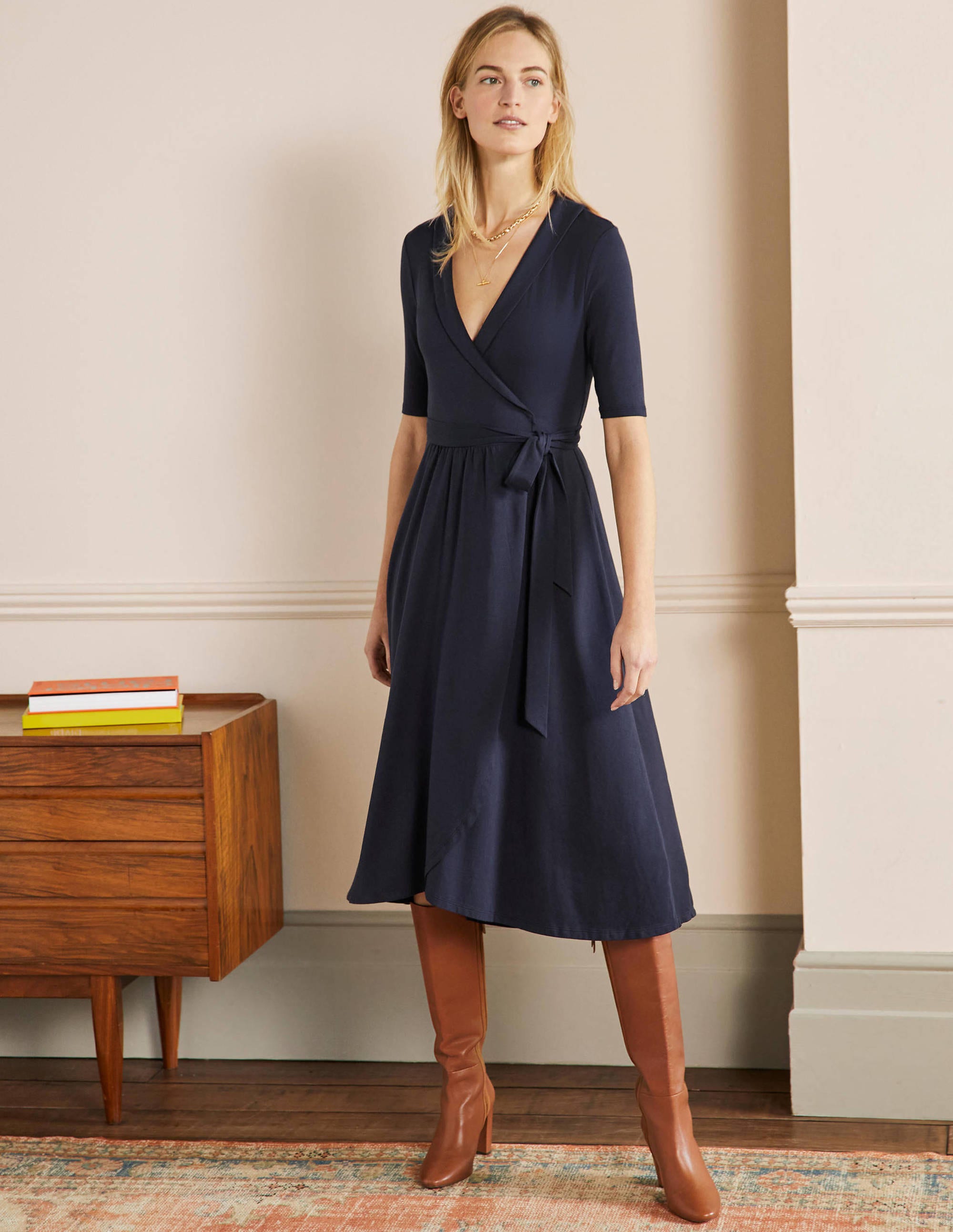 Lavinia Jersey Wrap Dress-Navy - Image 4