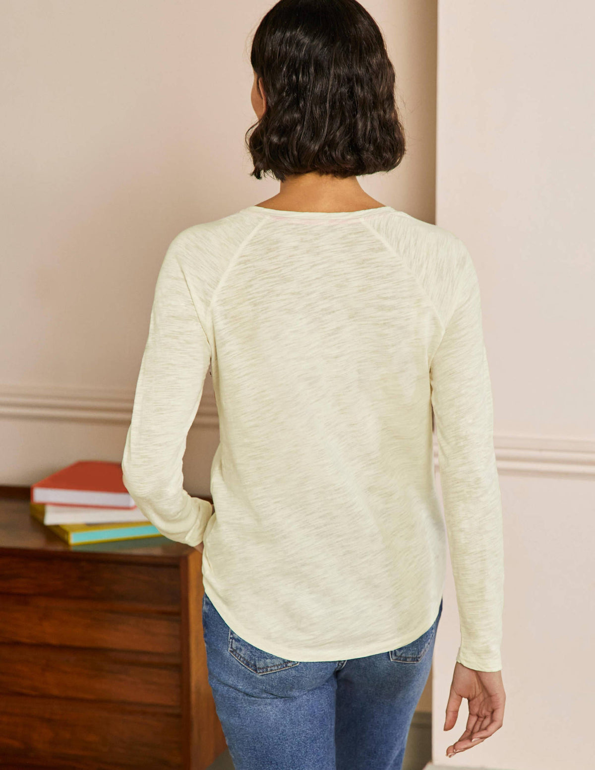 Lorna Baseball Top-Ivory, Floral Chest Stripe - Image 3