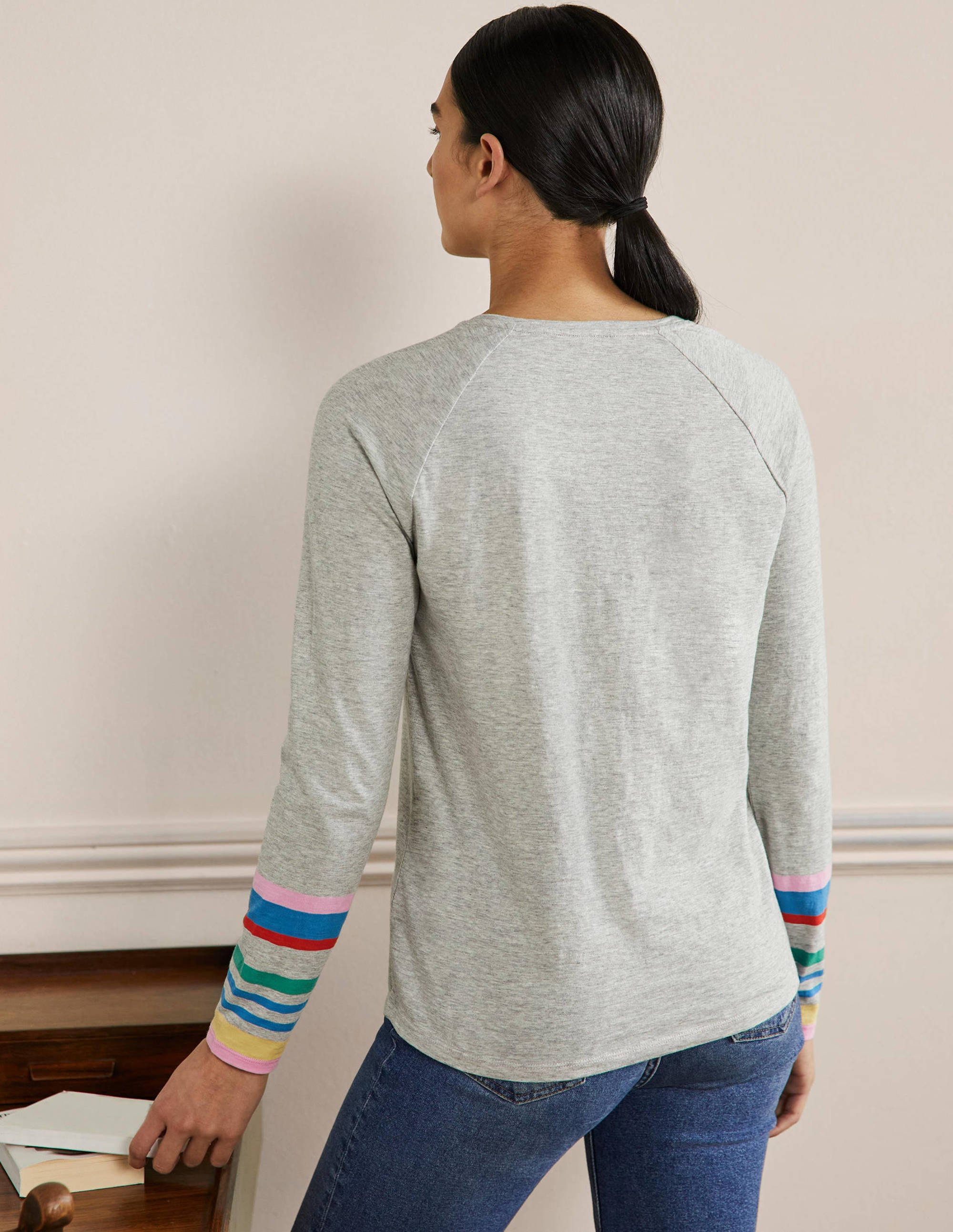 Lorna Baseball Top-Cherry Blossom, Grey Cuff - Image 3