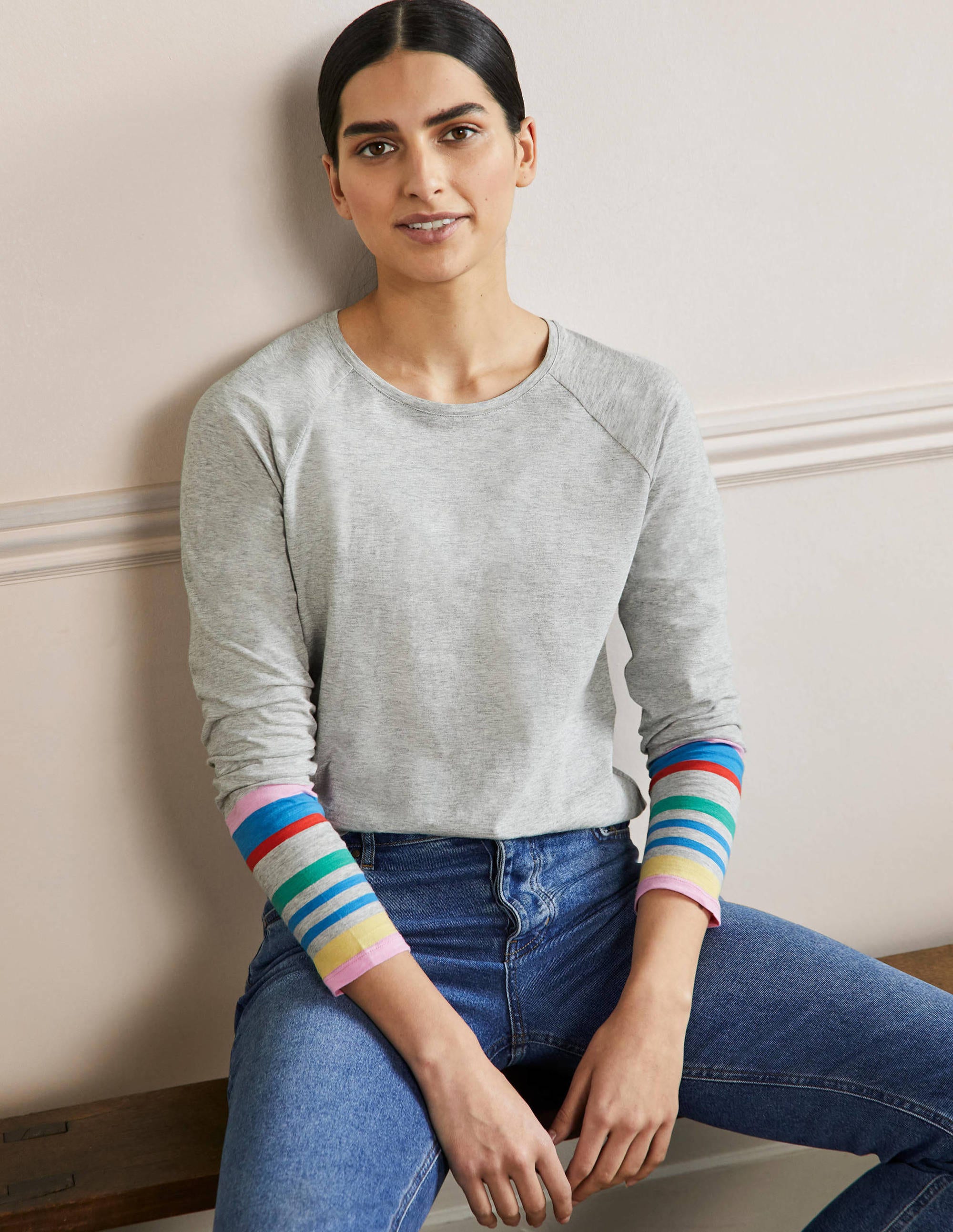 Lorna Baseball Top-Cherry Blossom, Grey Cuff - Image 4