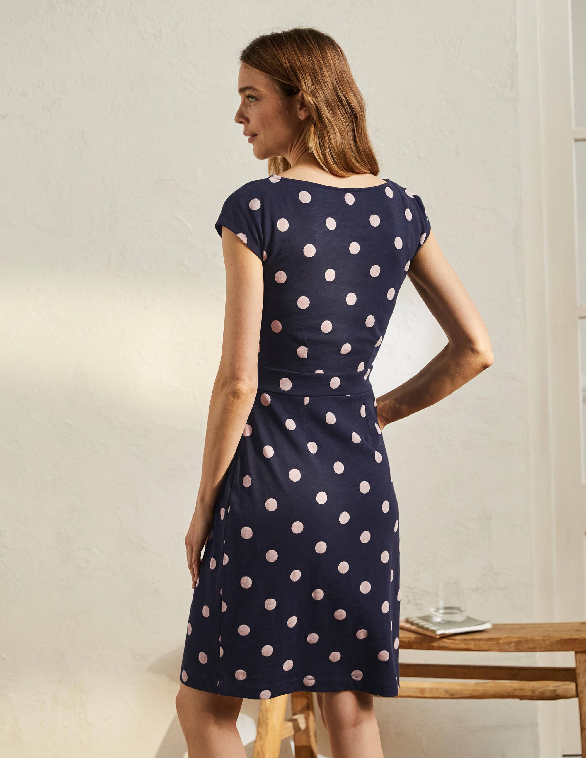 Florrie Jersey Dress-Navy, Dot - Image 3