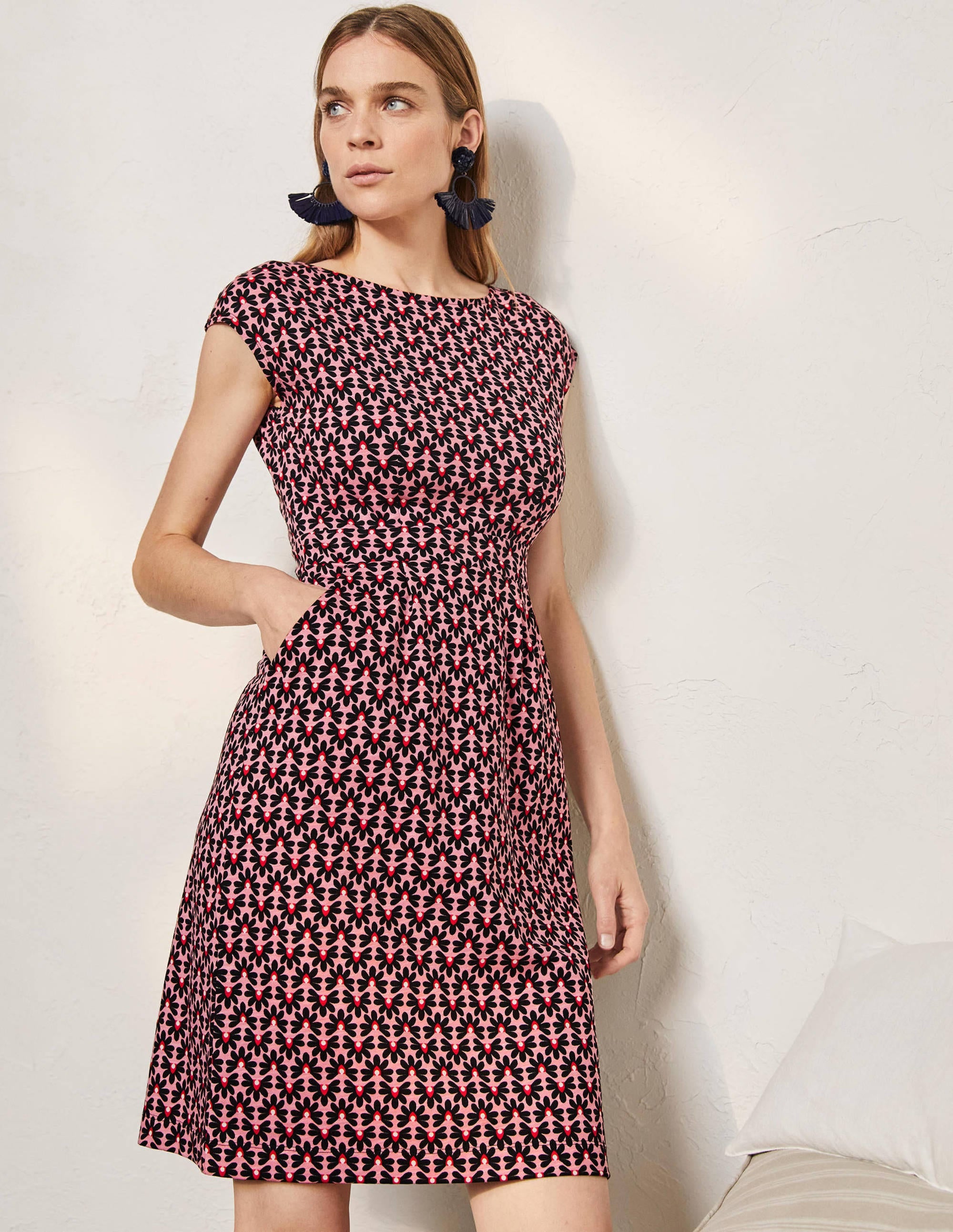 Florrie Jersey Dress-Formica pink, Floral Tile Geo - Image 1