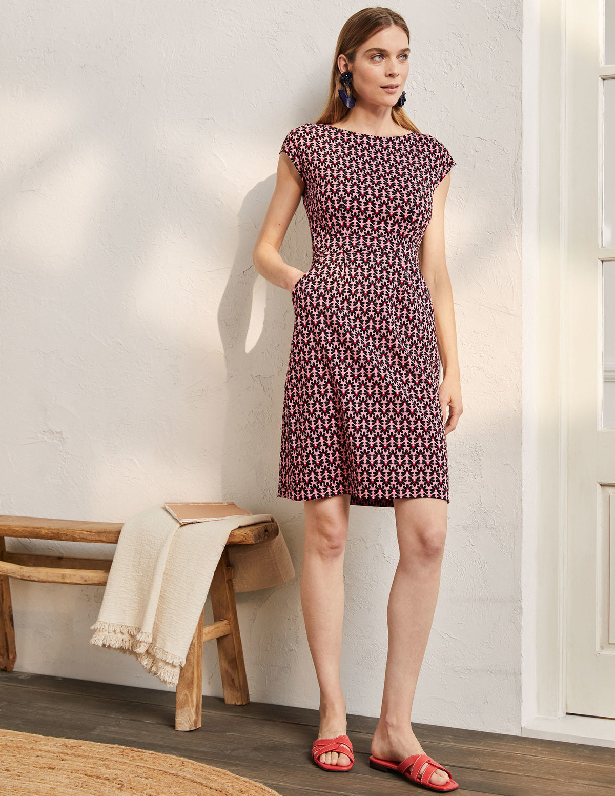 Florrie Jersey Dress-Formica pink, Floral Tile Geo - Image 4