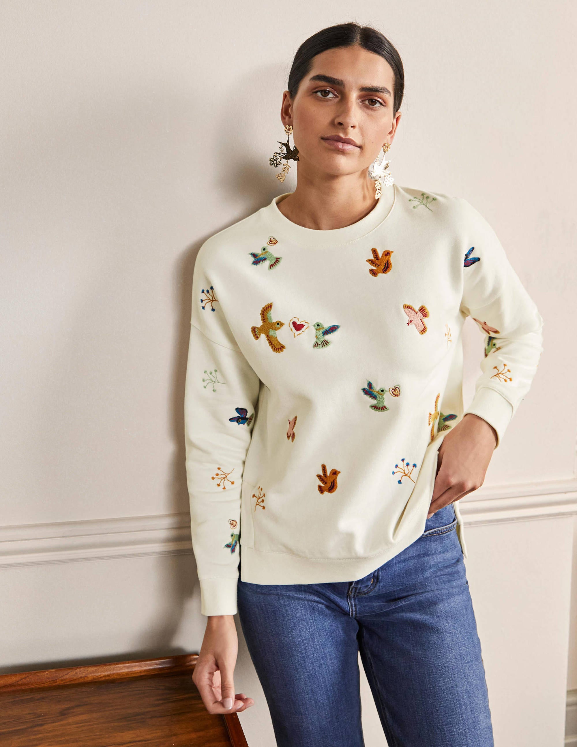 Interest Sweatshirt-Ivory, Multi Embroidery - Image 1