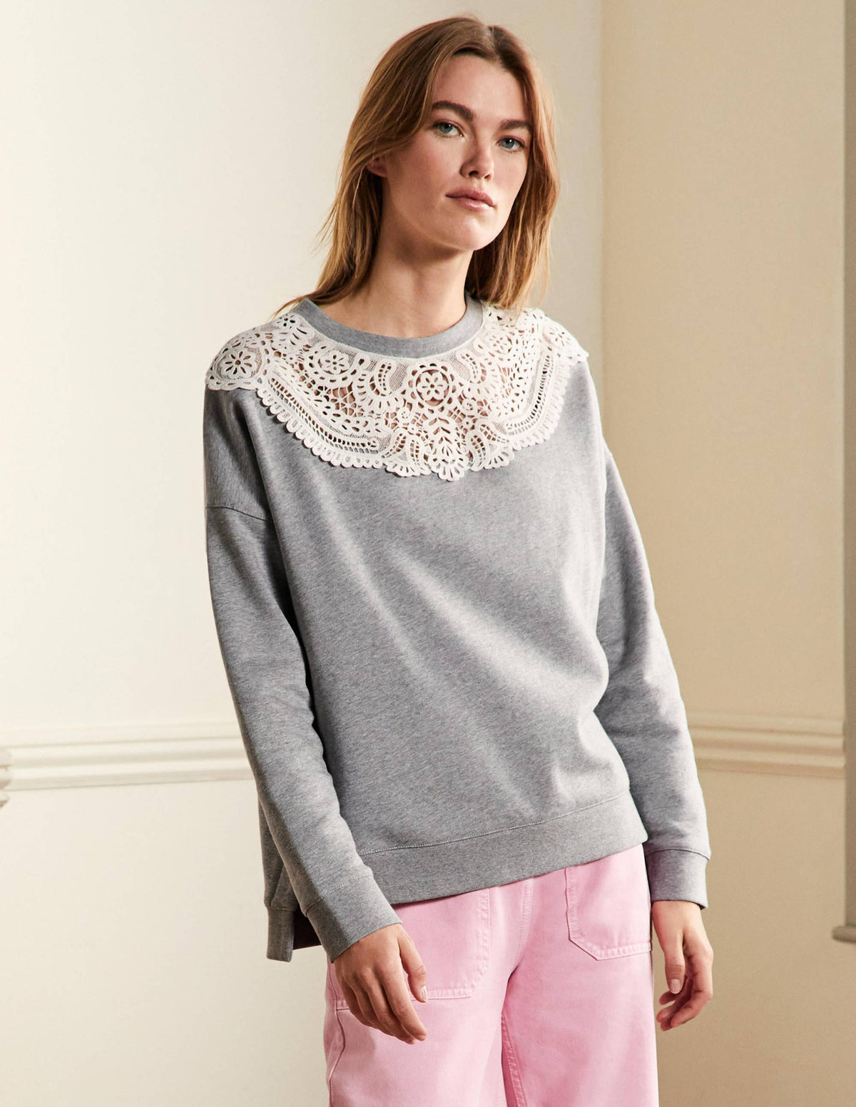 Interest Sweatshirt-Grey Marl / Ivory - Image 5