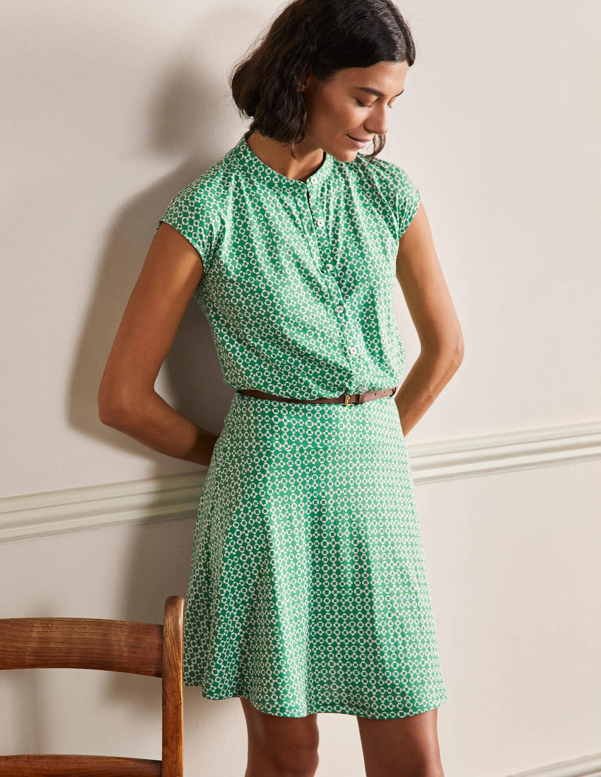 Easy Jersey Shirt Dress-Irish Green, Mosaic Square - Image 1