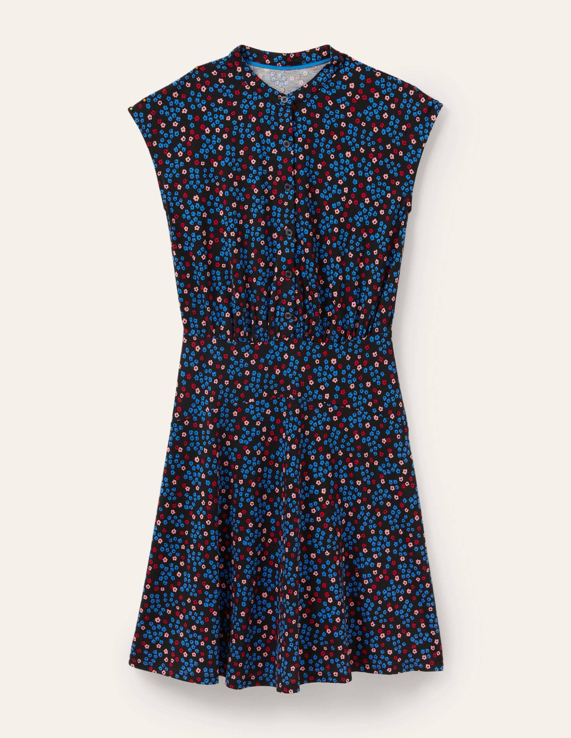 Easy Jersey Shirt Dress-Black, Ditsy Cluster - Image 5