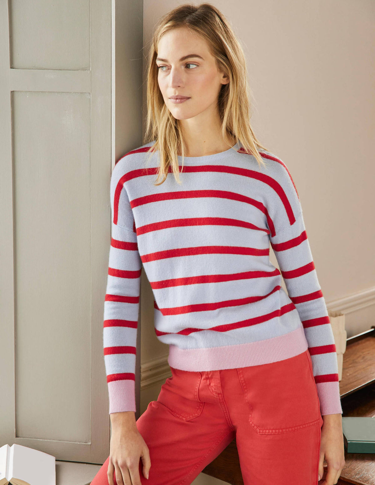Striped Cashmere Sweater-Lapis Light Blue Stripe-1