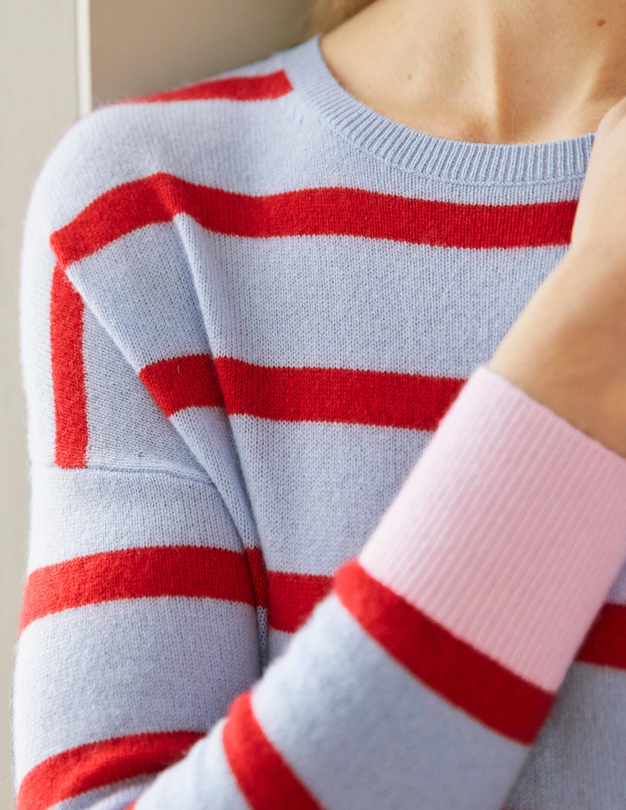 Striped Cashmere Sweater-Lapis Light Blue Stripe - Image 2