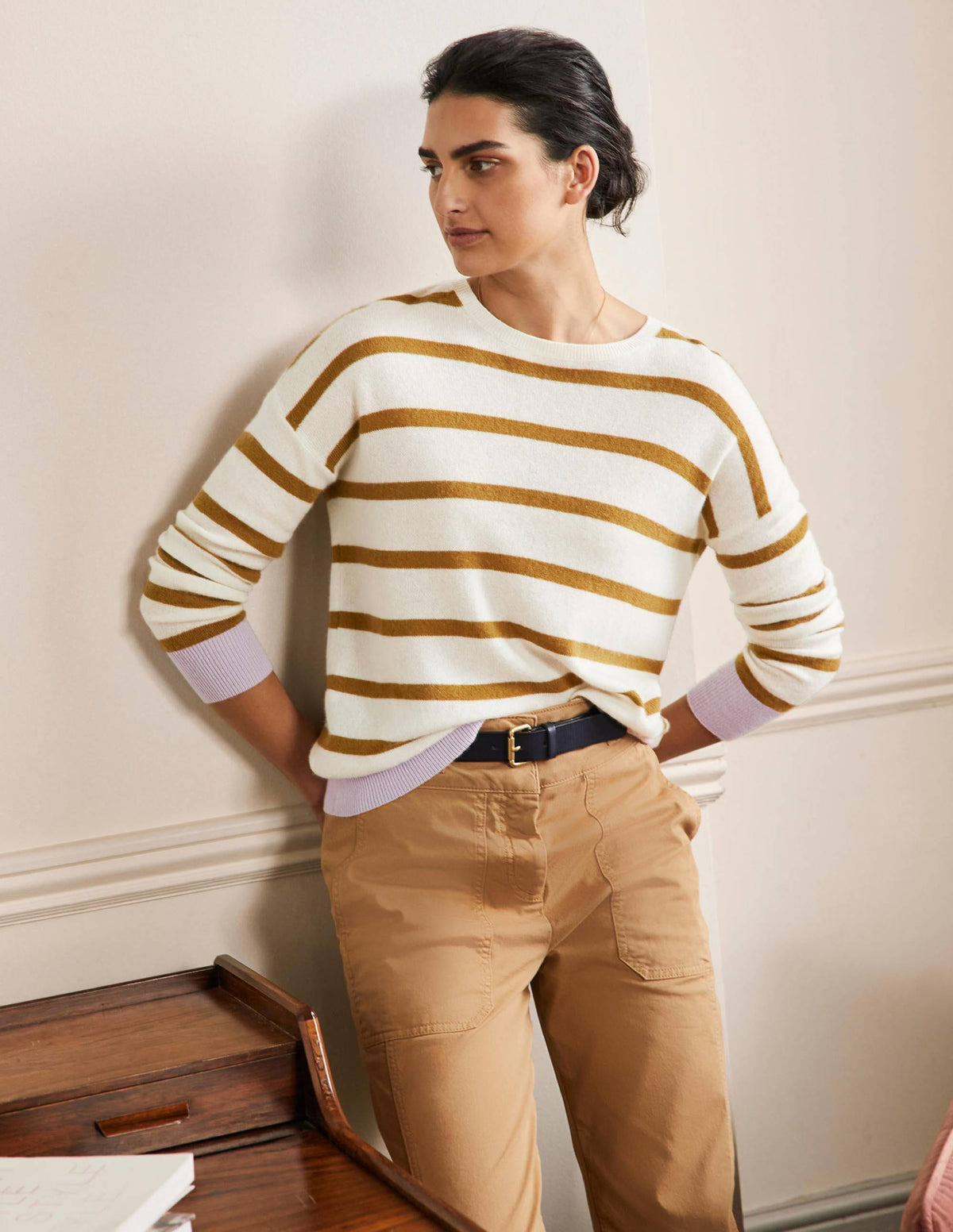 Striped Cashmere Sweater-Ivory Melange Stripe-1