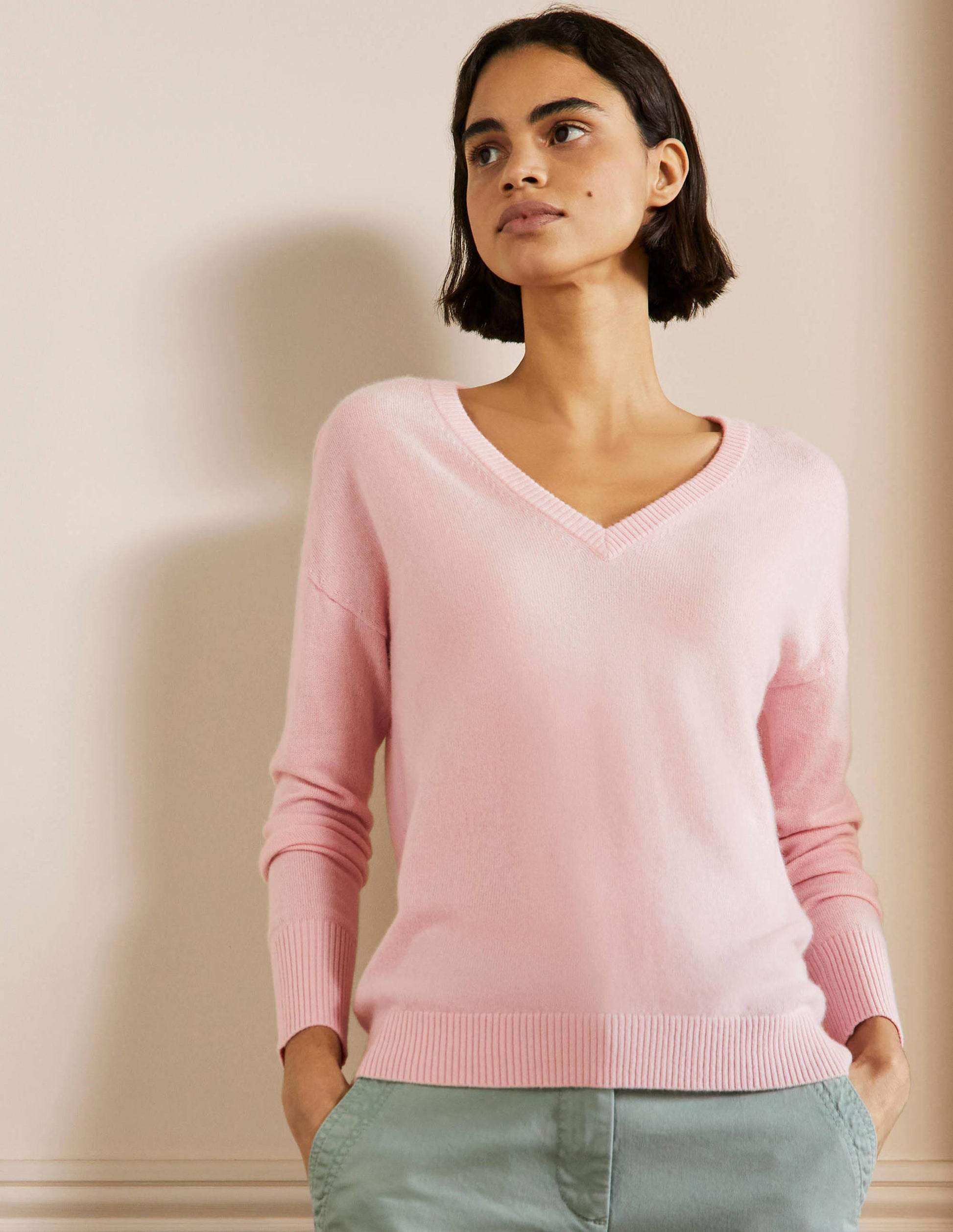 Cashmere V-neck Relax Jumper-Pink Blush-1