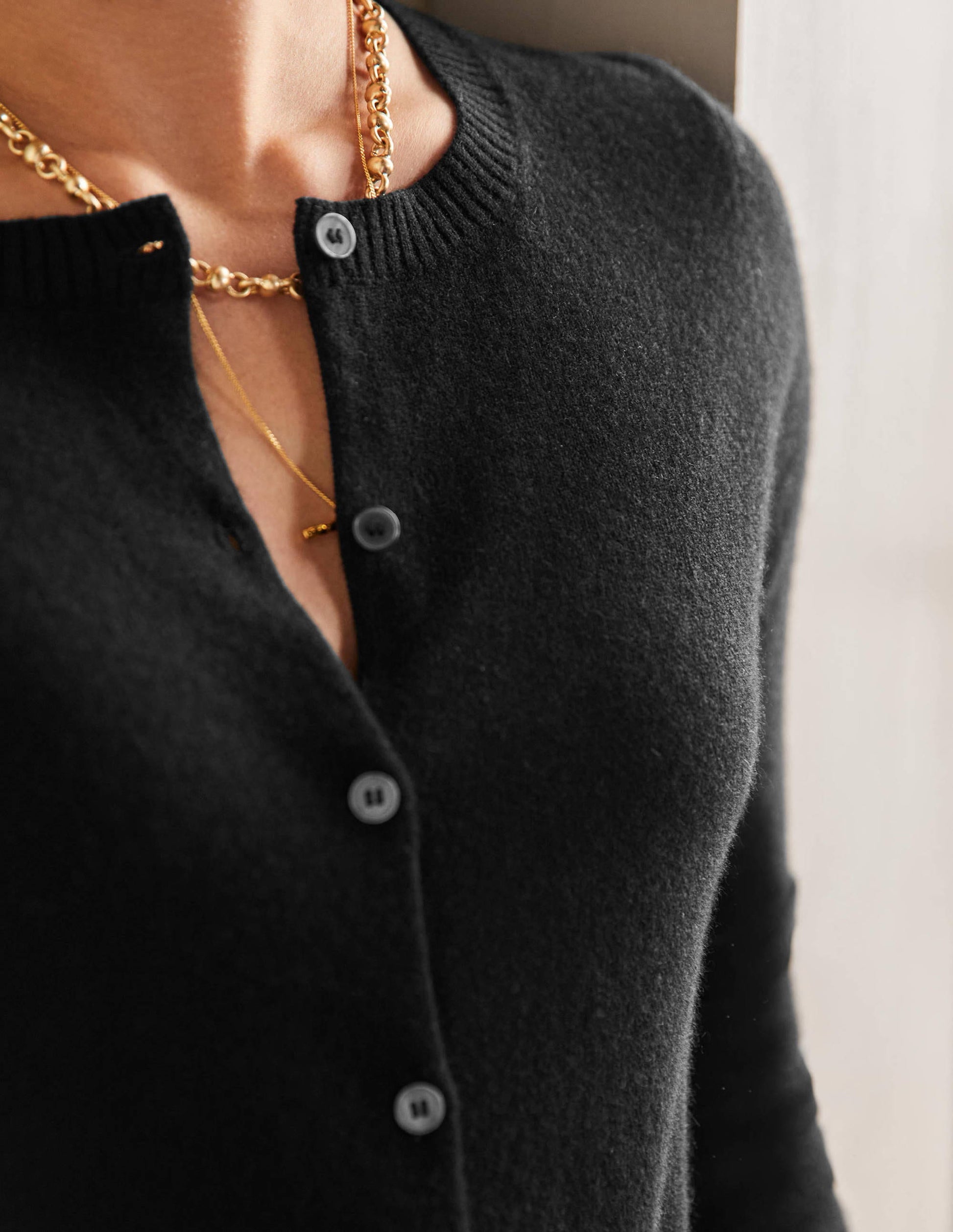 Cashmere Cropped Cardigan-Black-2