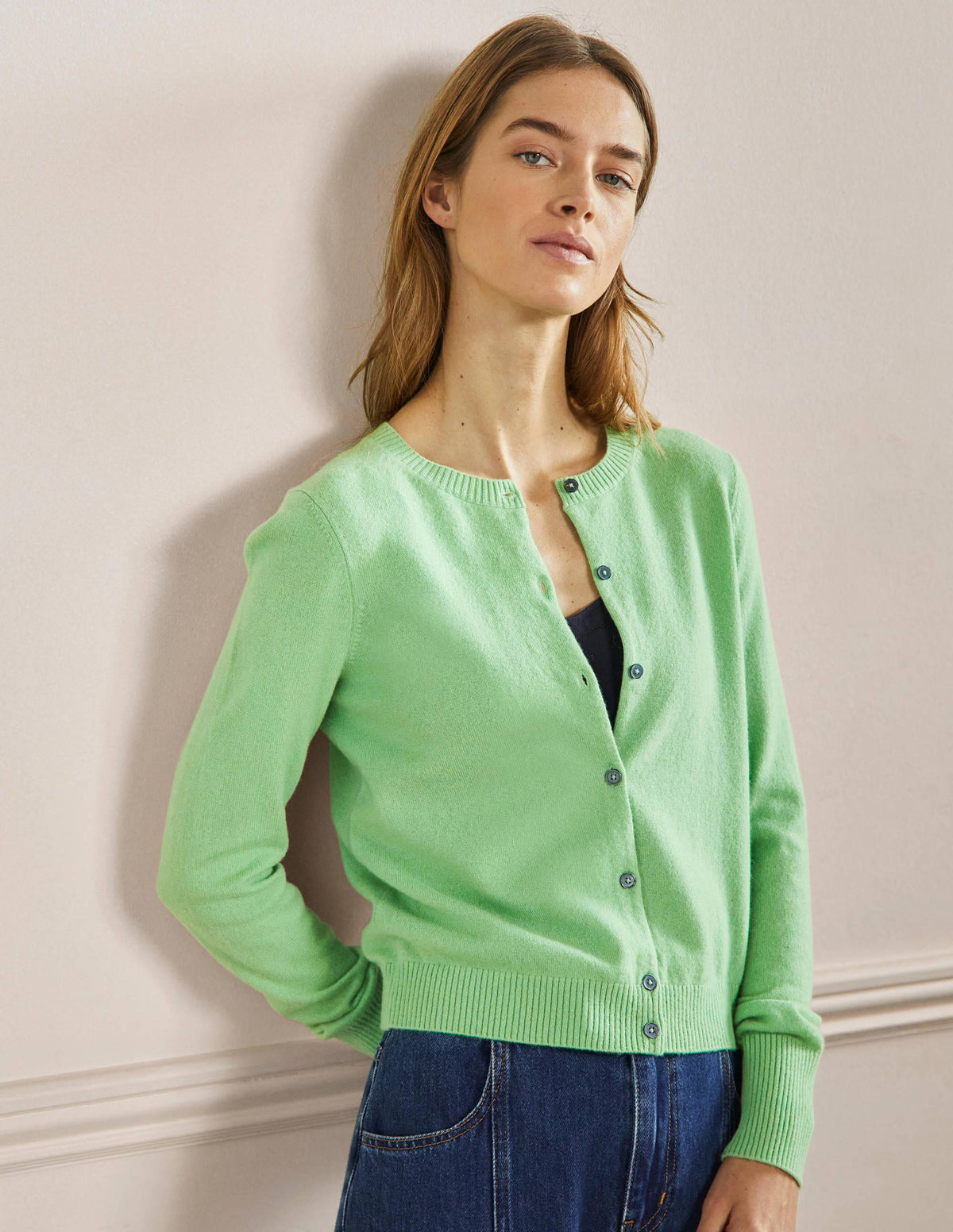 Cashmere Cropped Cardigan-Zephyr Green-1