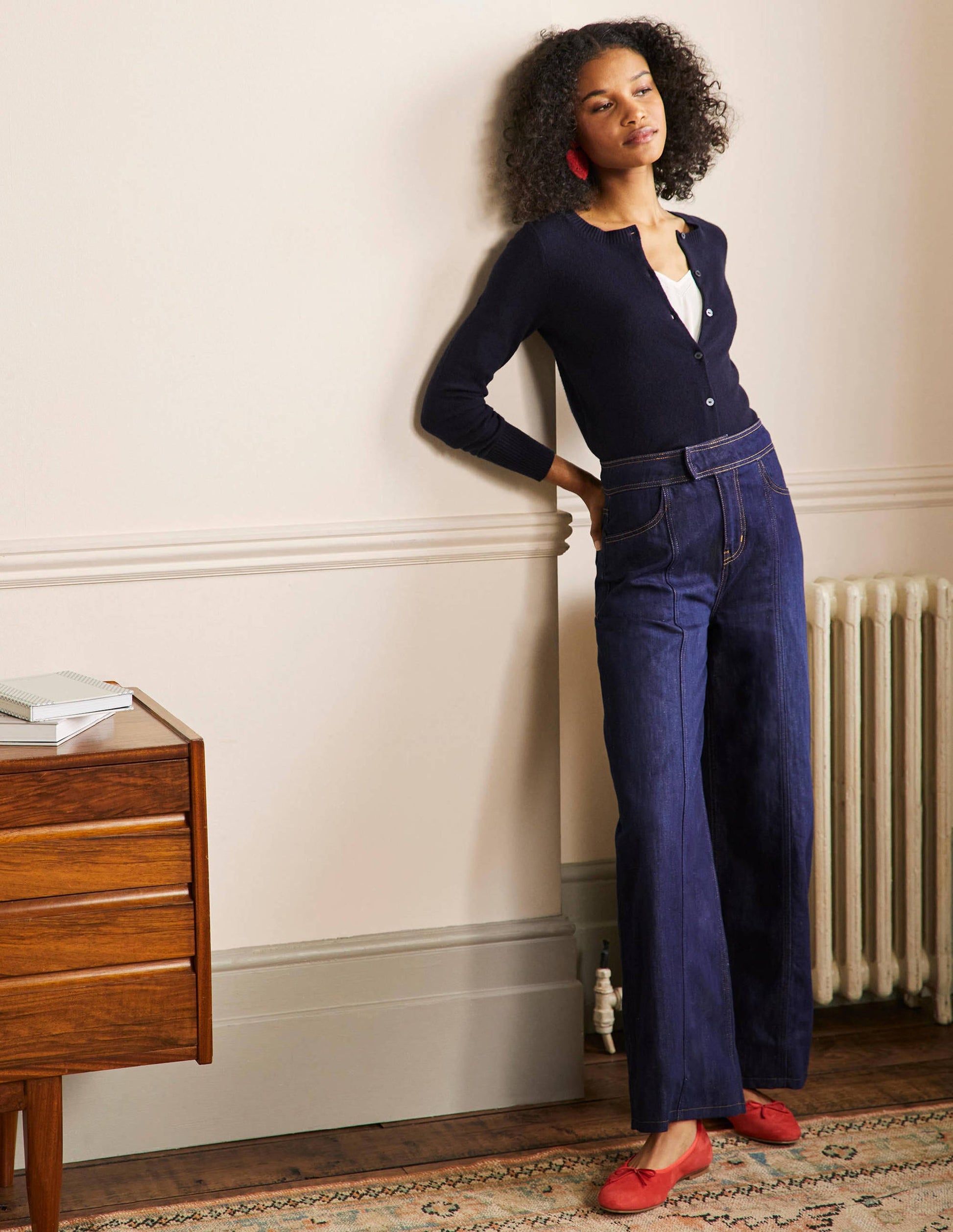 Cashmere Cropped Cardigan-Navy-1