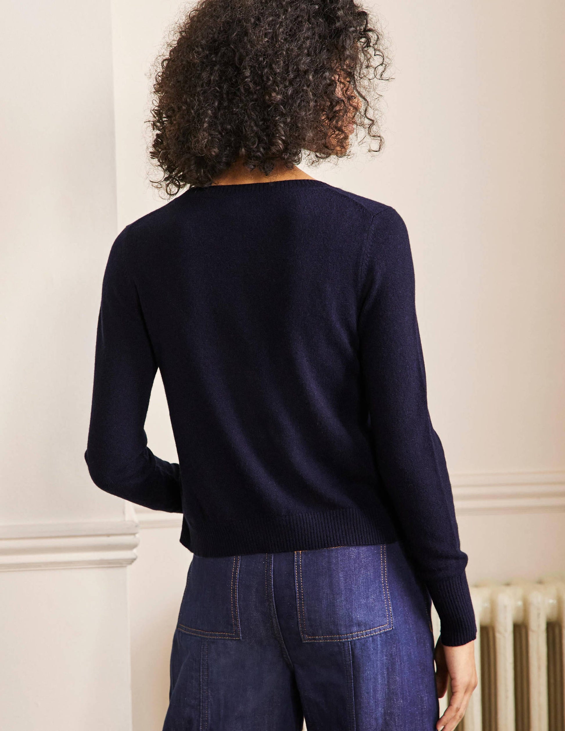 Cashmere Cropped Cardigan-Navy-3