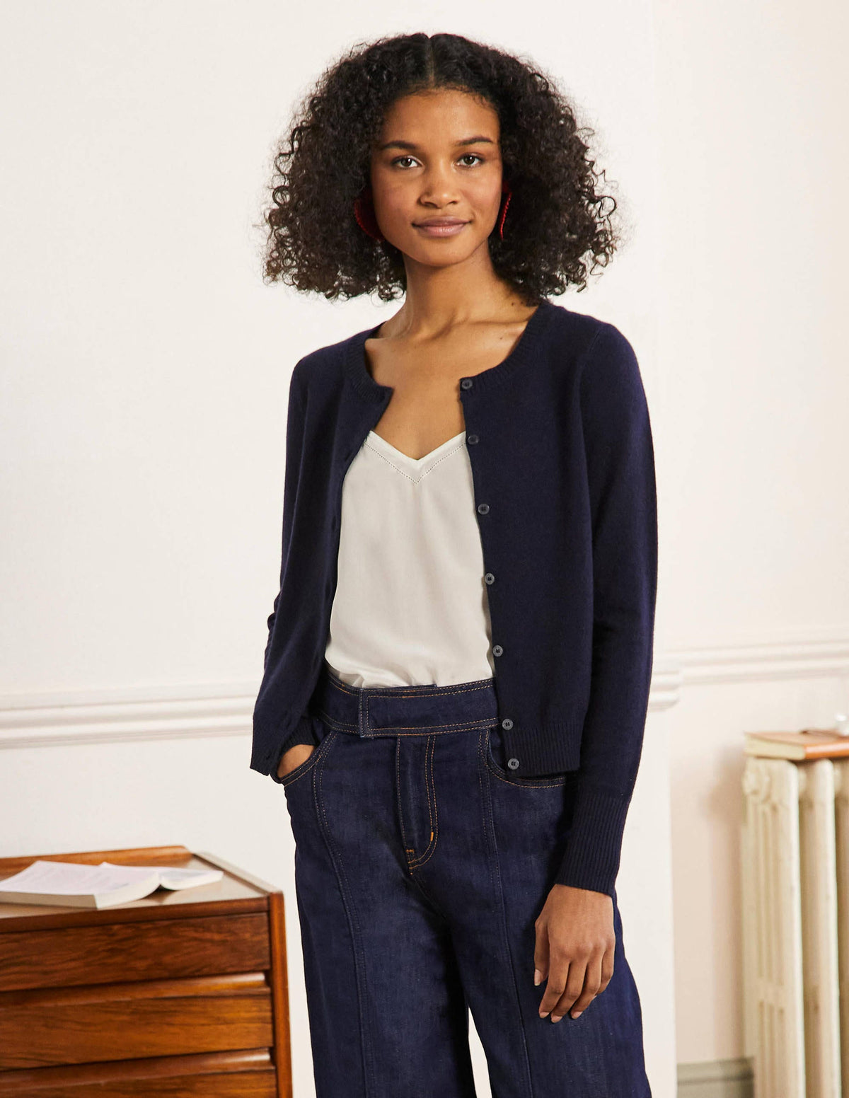 Cashmere Cropped Cardigan-Navy-4