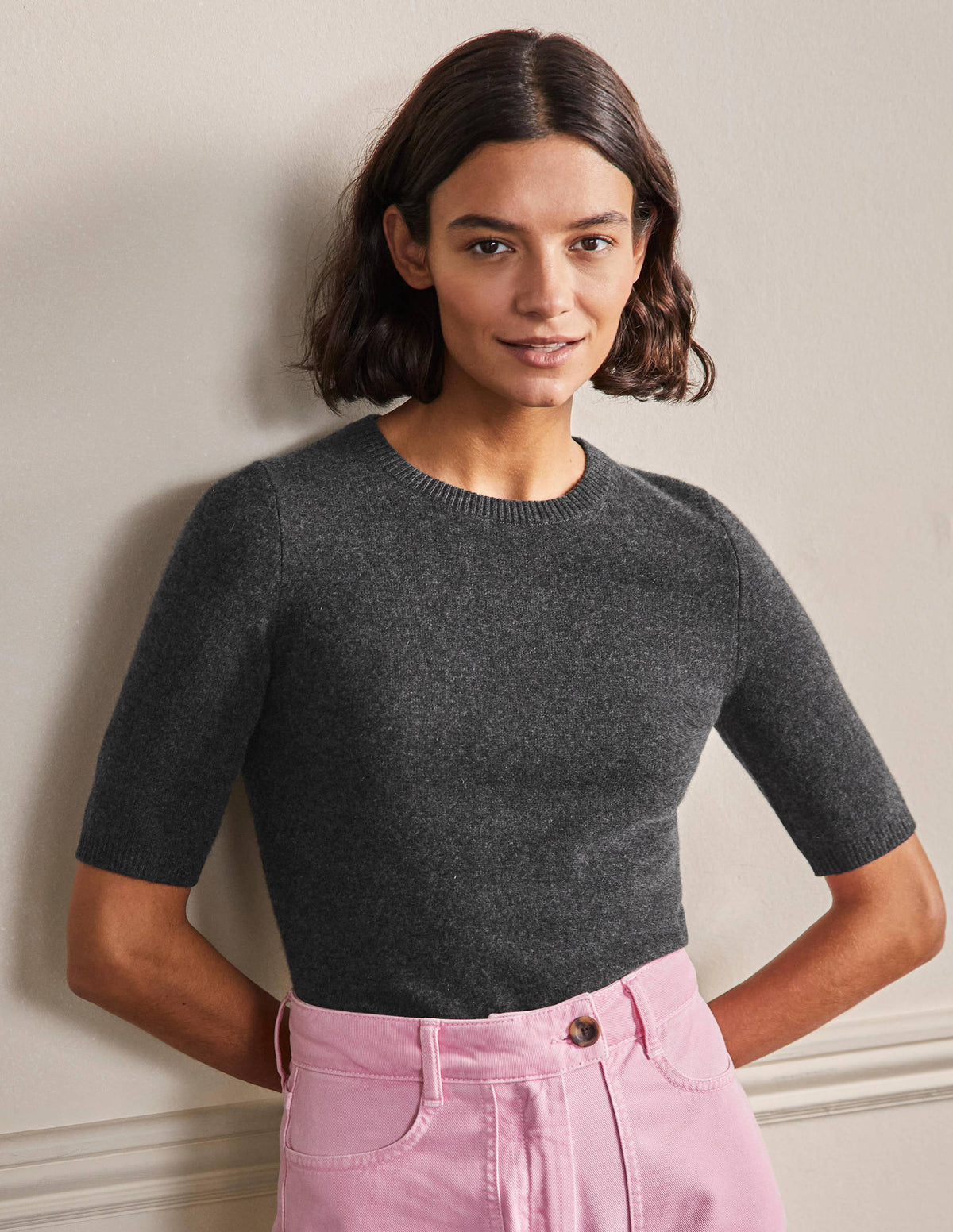 Cashmere Knitted Top-Charcoal Melange - Image 1