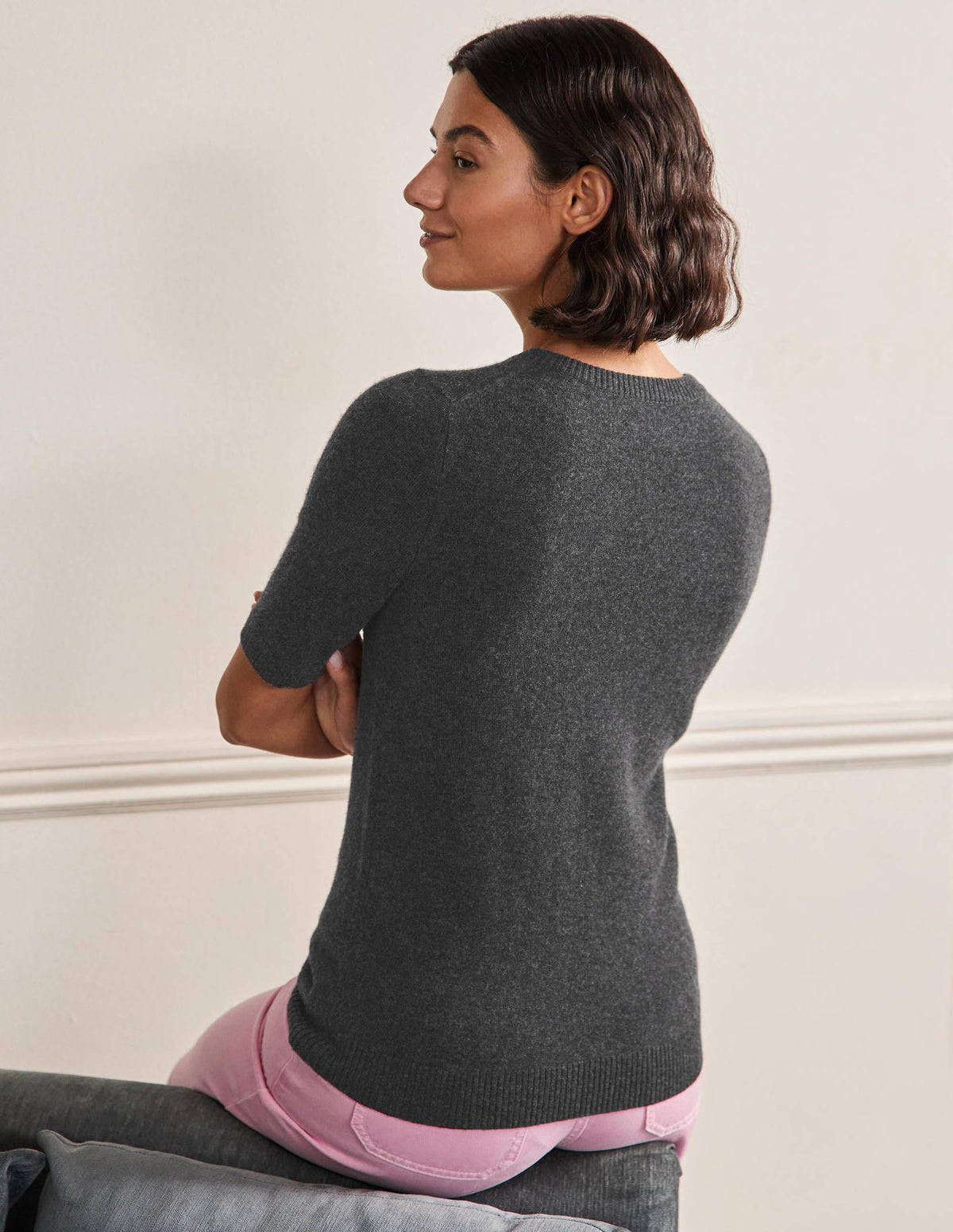 Cashmere Knitted Top-Charcoal Melange-3