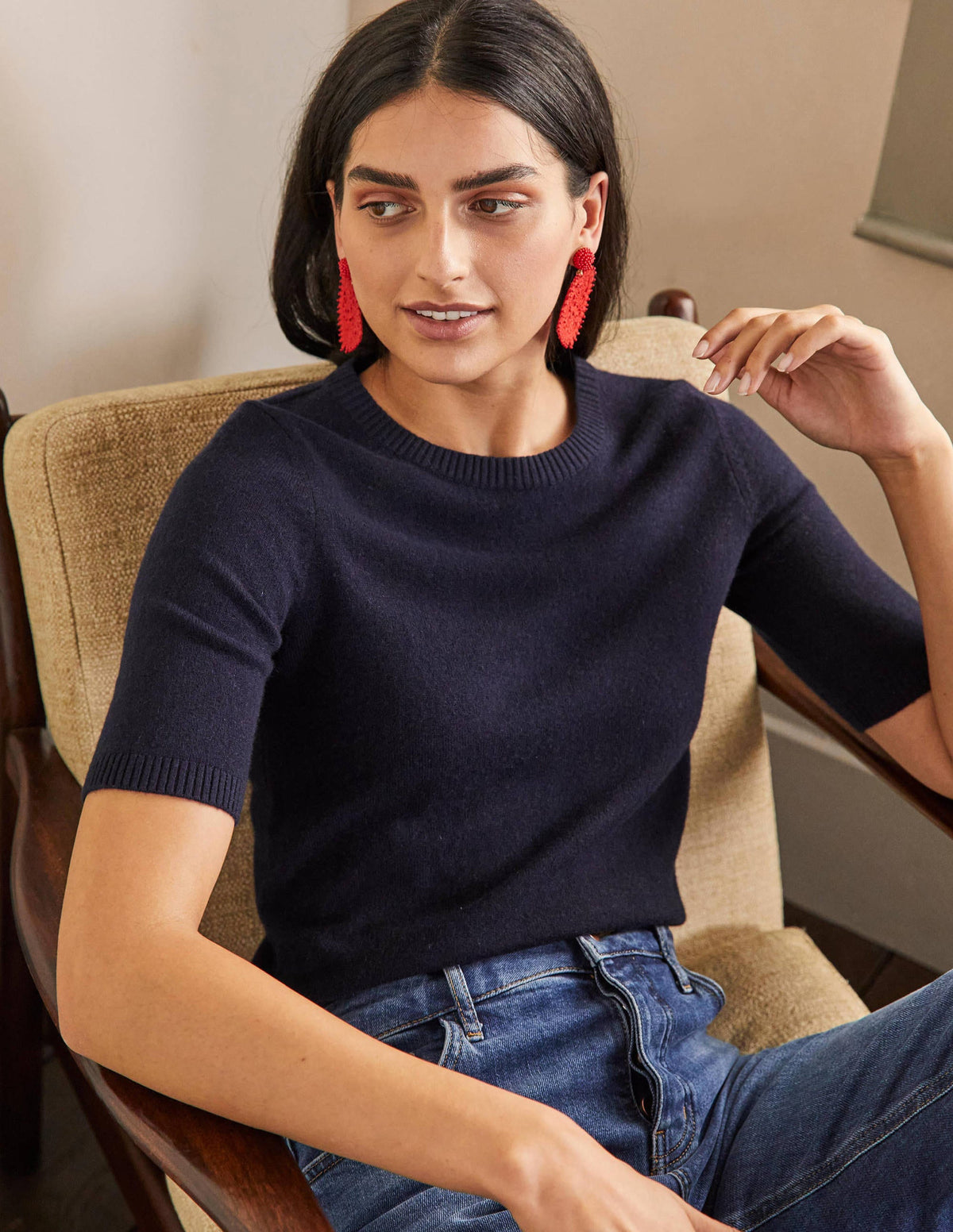 Cashmere Knitted Top-Navy - Image 1