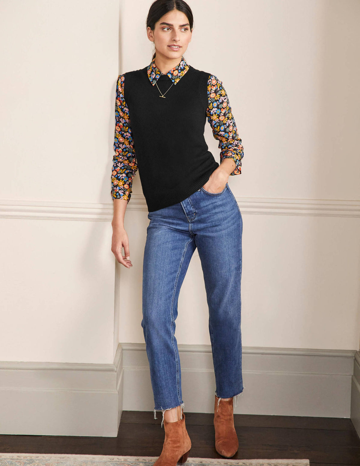 Cashmere Knitted Sweater Vest-Black-4