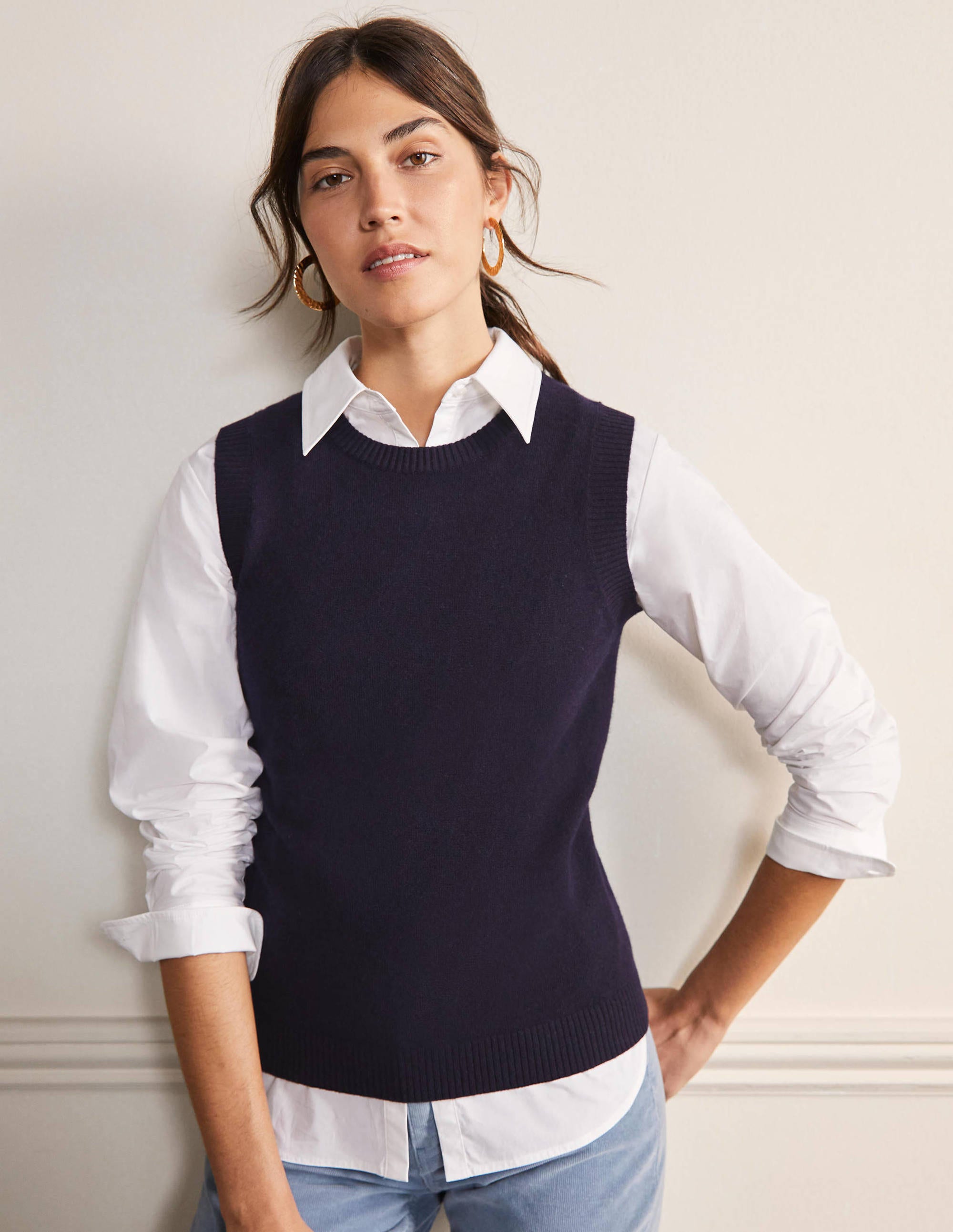 Cashmere Knitted Sweater Vest-Navy - Image 1