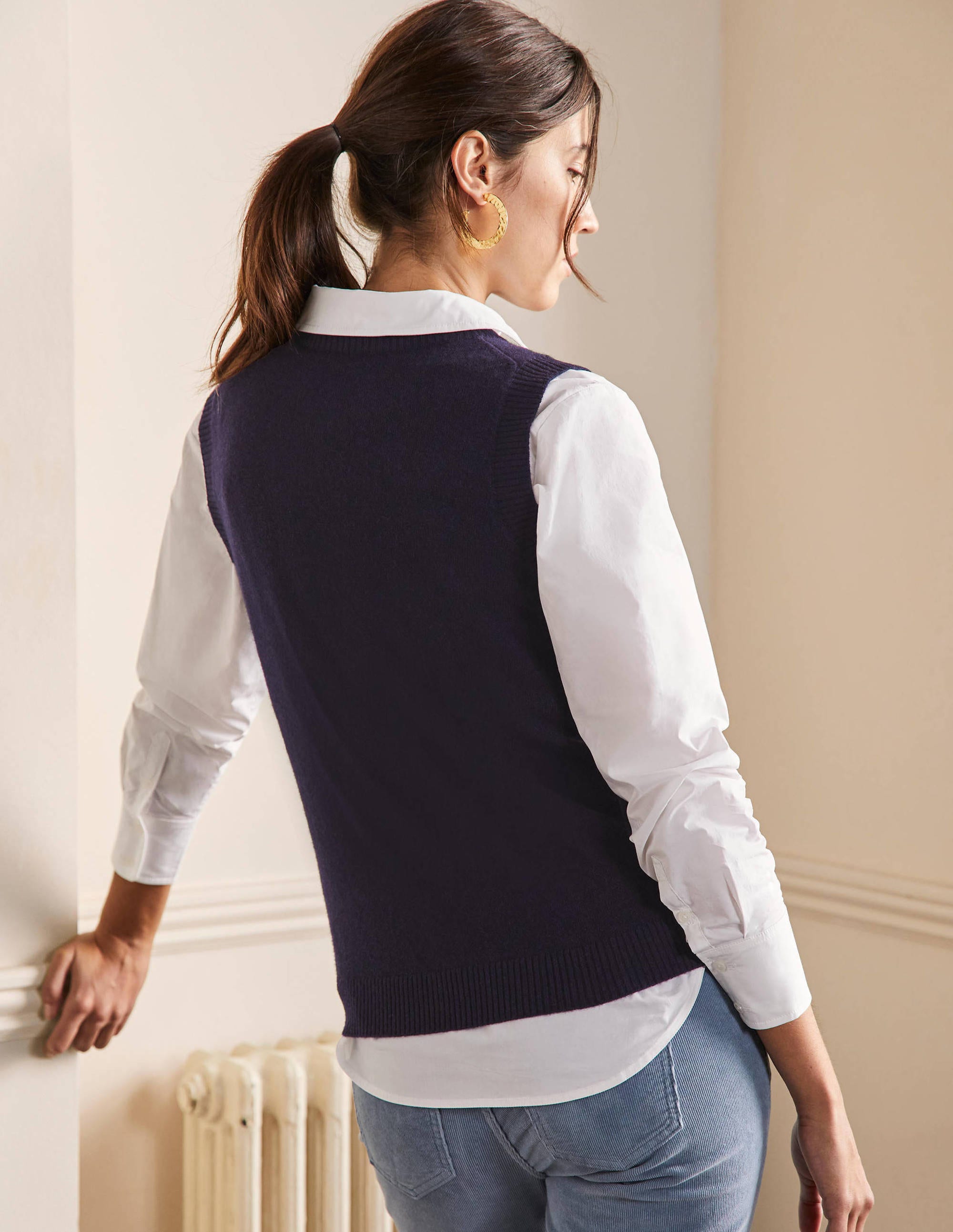Cashmere Knitted Sweater Vest-Navy - Image 3