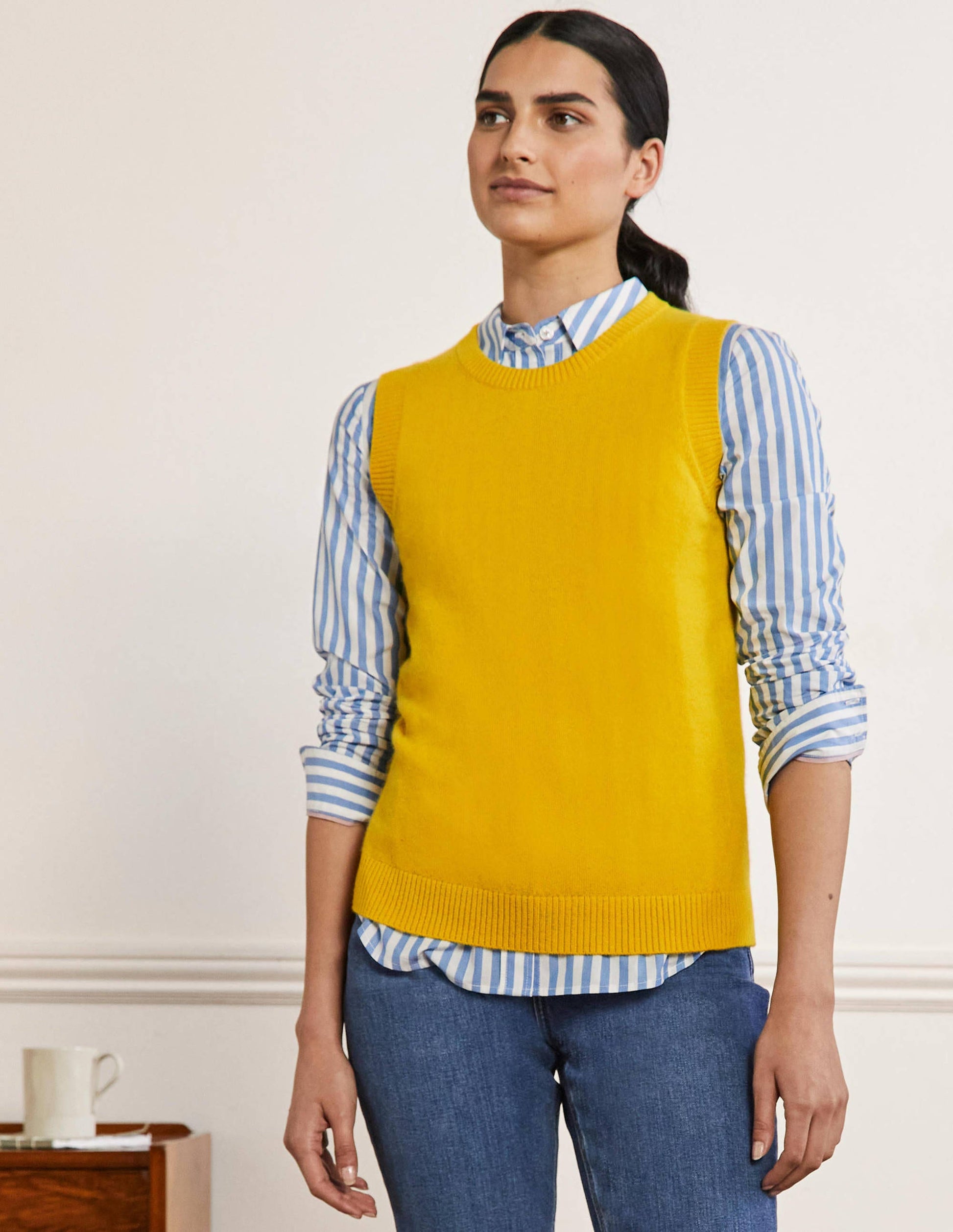 Cashmere Knitted Sweater Vest-Citrine Yellow-1