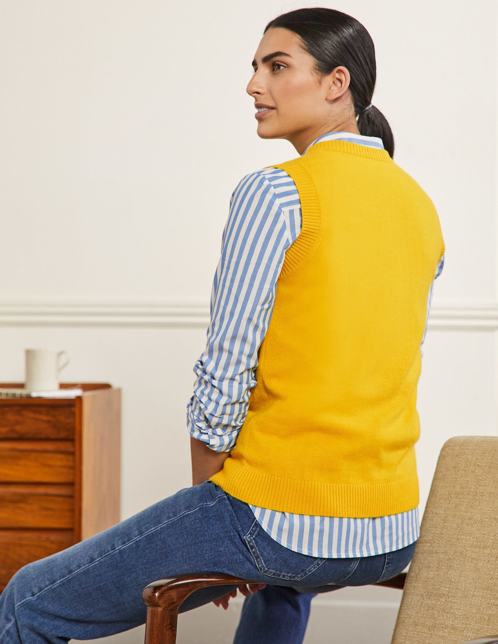 Cashmere Knitted Sweater Vest-Citrine Yellow - Image 3