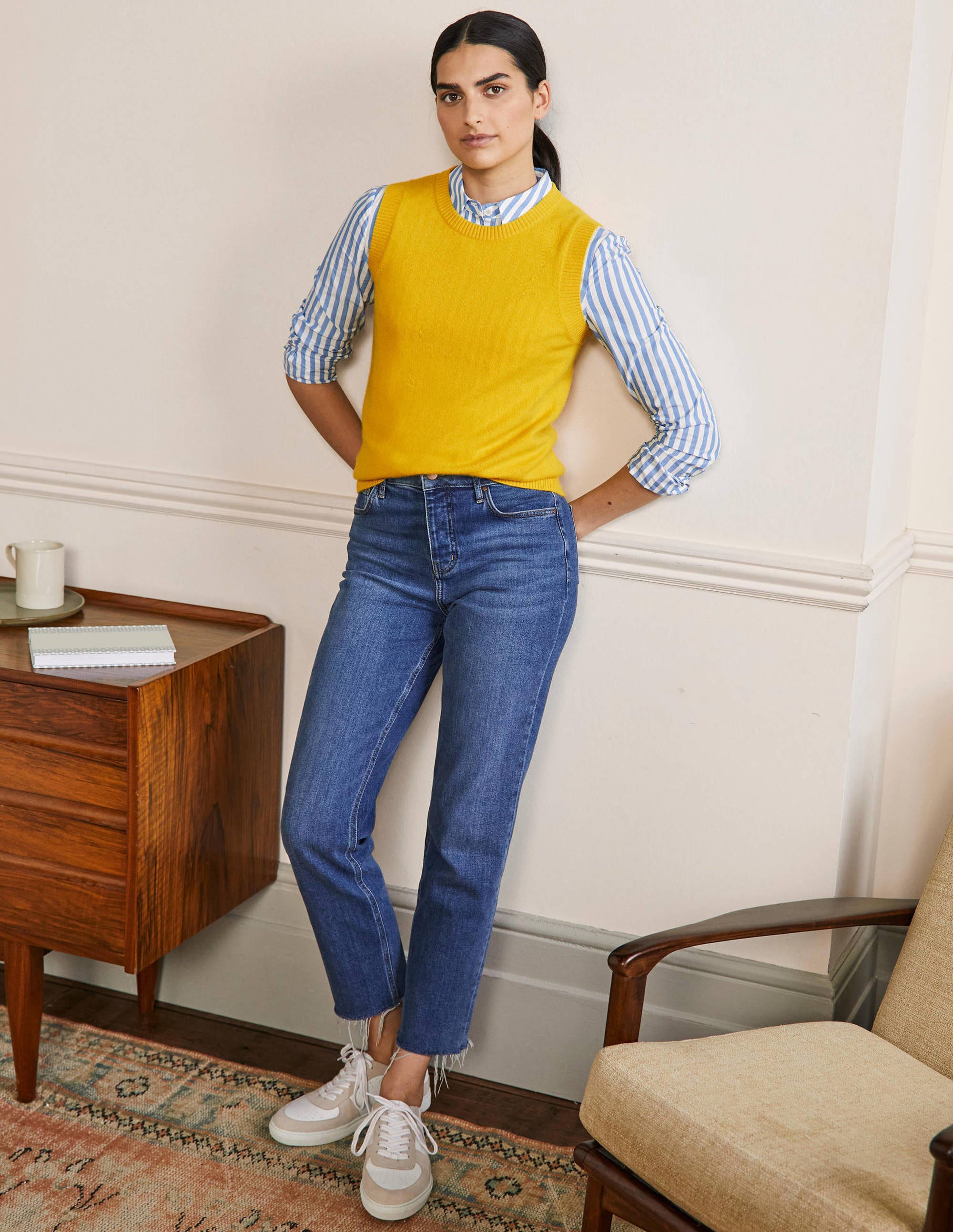 Cashmere Knitted Sweater Vest-Citrine Yellow - Image 4