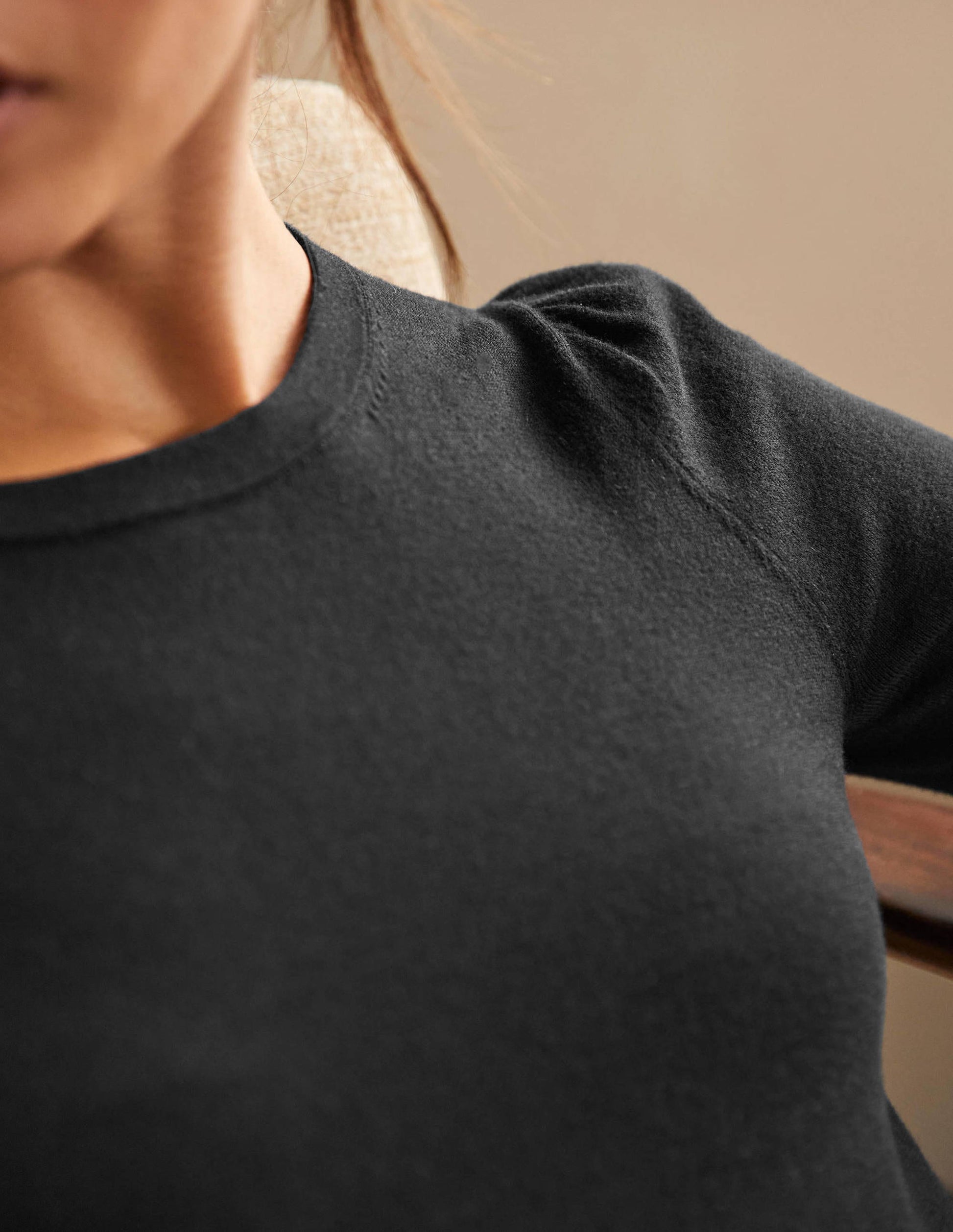 Cotton Crew Neck Sweater-Black-2