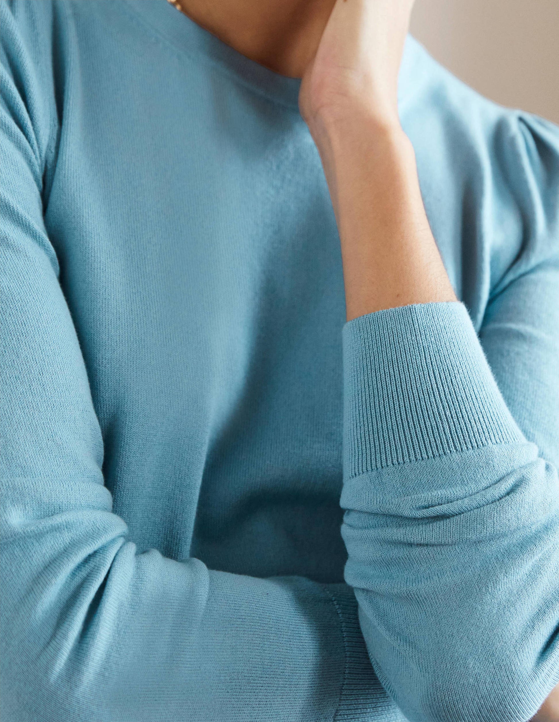 Cotton Crew Neck Sweater-Dusty Blue-2