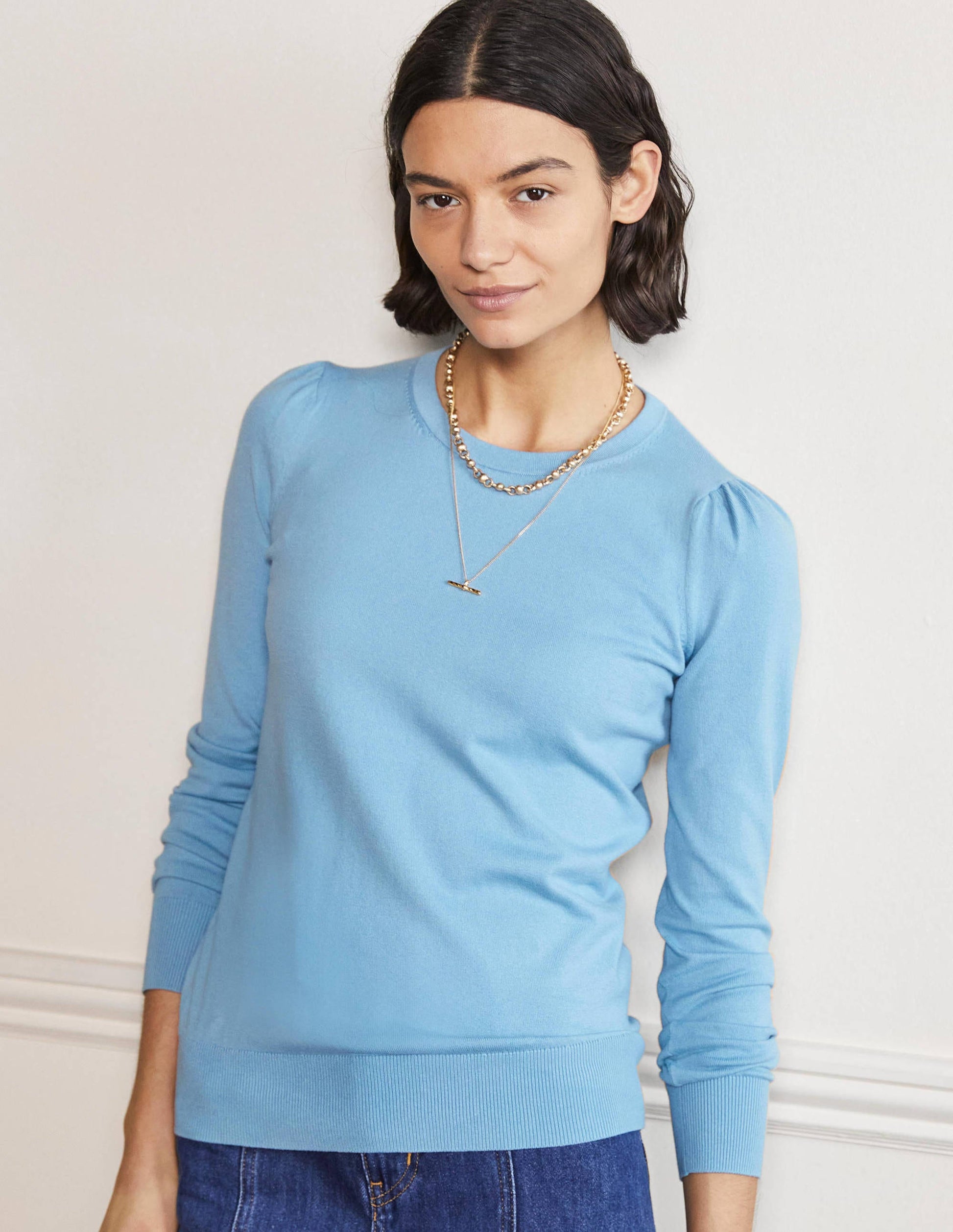 Cotton Crew Neck Sweater-Dusty Blue-4