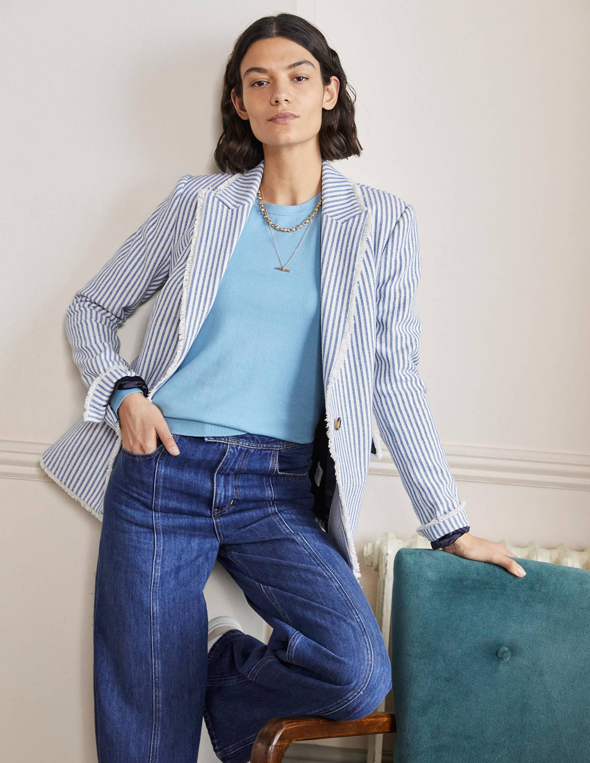 Cotton Crew Neck Sweater-Dusty Blue-5