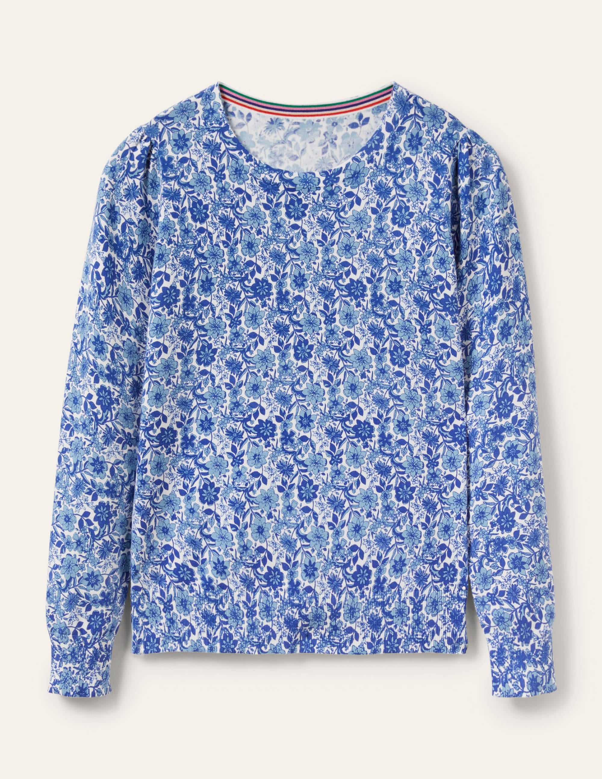 Cotton Crew Neck Sweater-Dawn Sky, Floret Bloom - Image 6