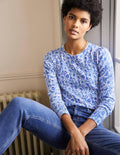 Cotton Crew Neck Sweater-Dawn Sky, Floret Bloom
