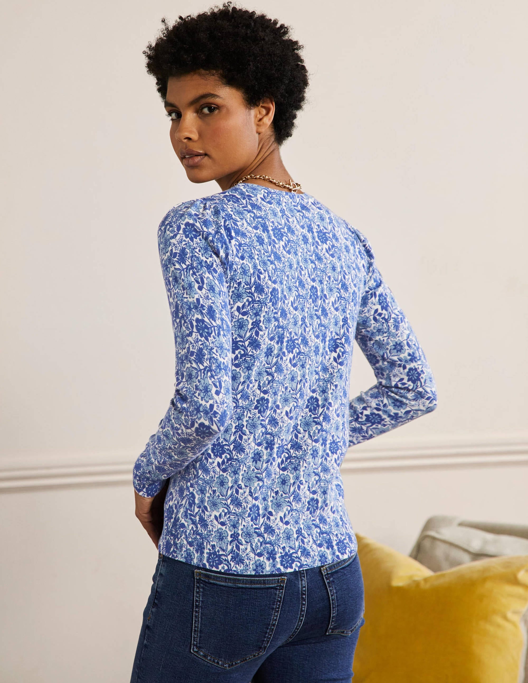 Cotton Crew Neck Sweater-Dawn Sky, Floret Bloom - Image 3