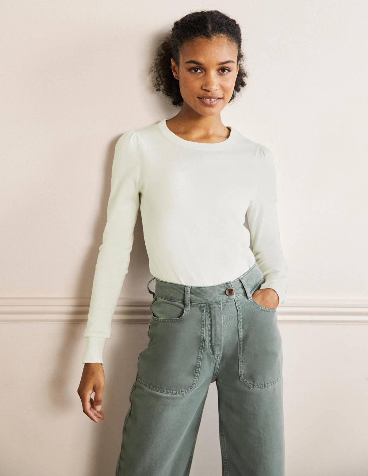 Cotton Crew Neck Sweater-Ivory - Image 1