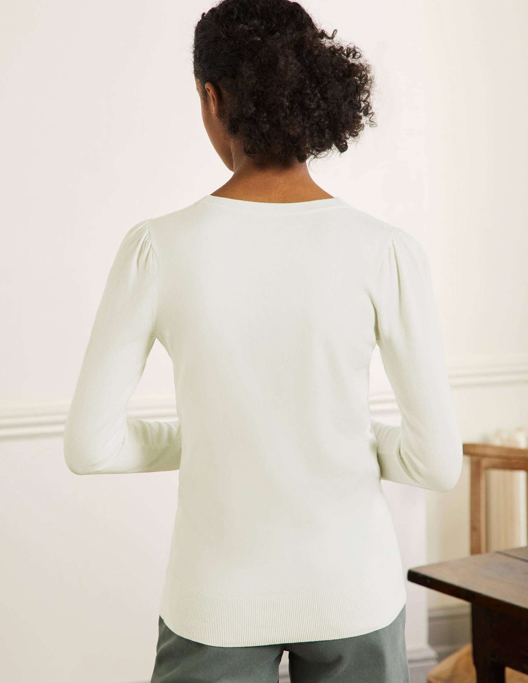 Cotton Crew Neck Sweater-Ivory - Image 3
