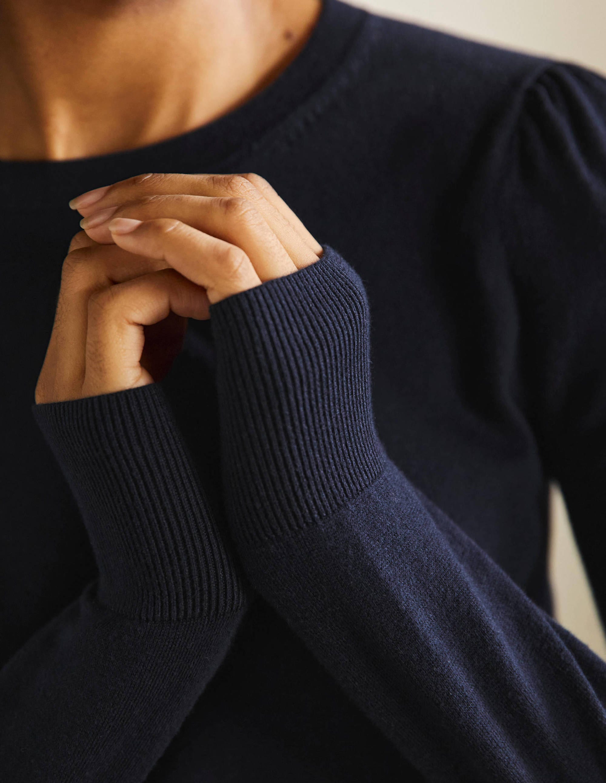 Cotton Crew Neck Sweater-Navy - Image 2