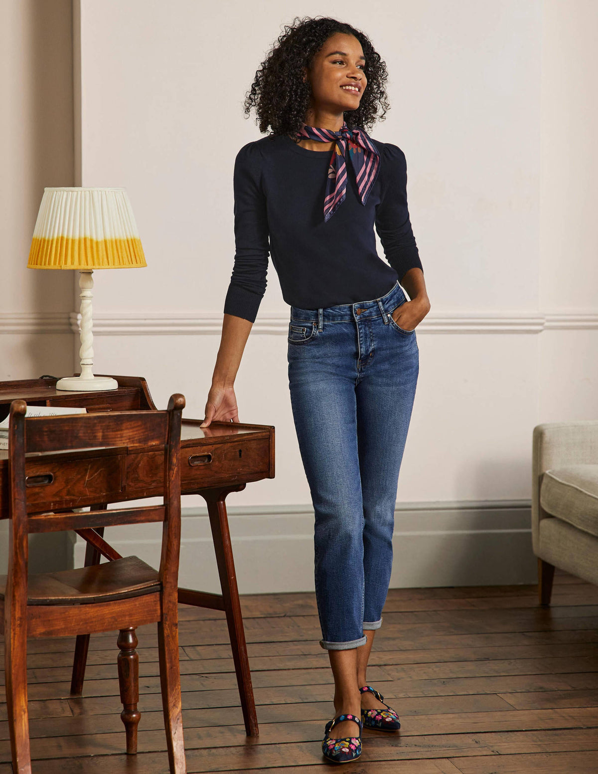Cotton Crew Neck Sweater-Navy - Image 4